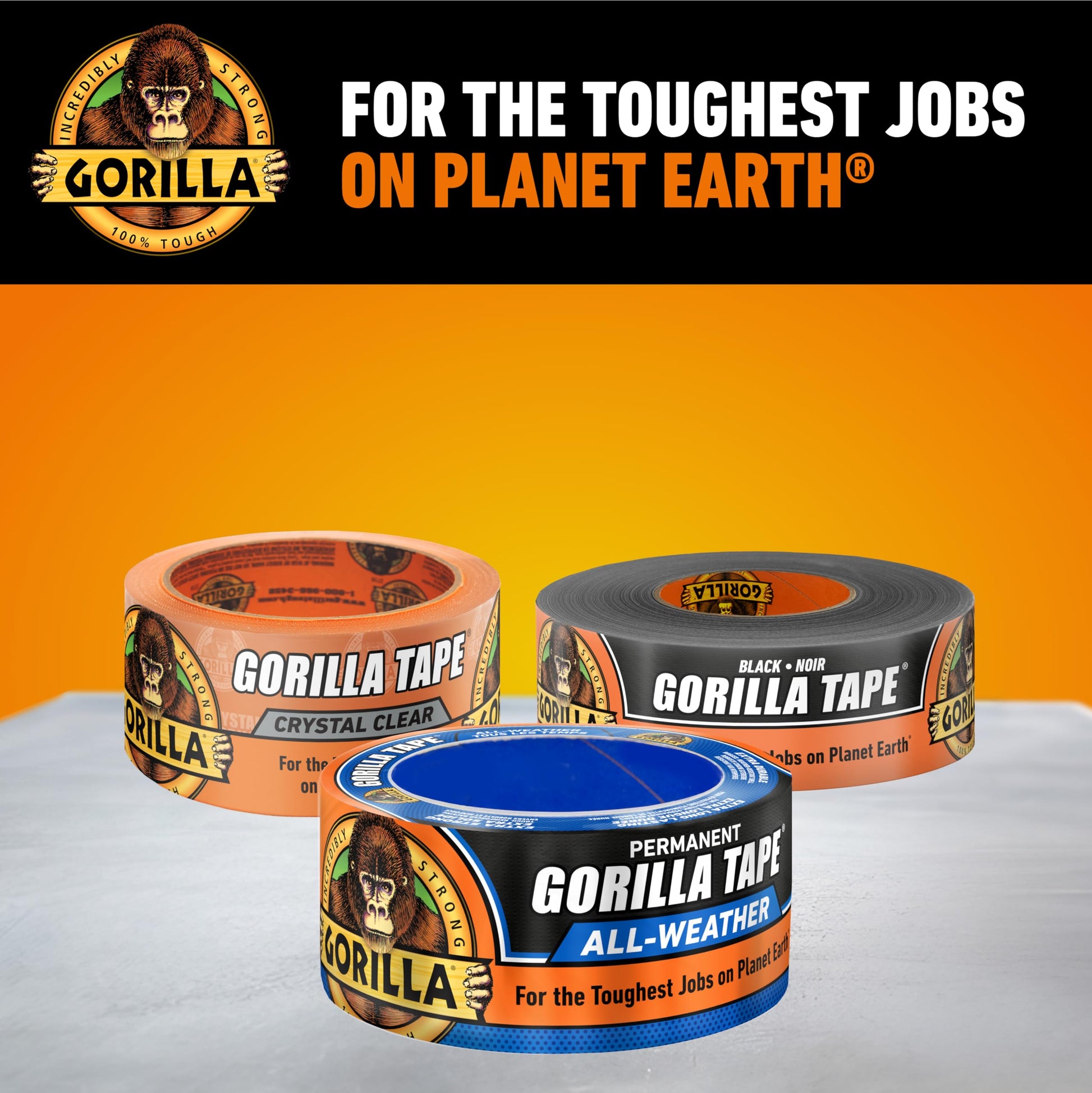 Gorilla All Weather Duct Tape, Black, 1.88" x 25 yd (Pack of 1) - UV and Temperature Resistant Waterproof Tape for Outdoor Repairs