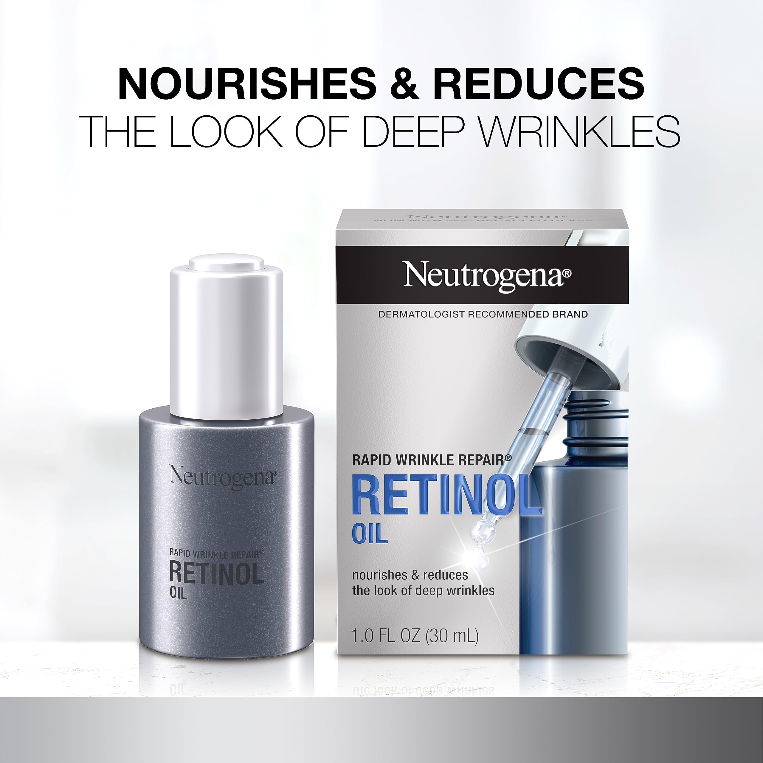 Neutrogena Retinol Face Oil .3% Concentrated, Rapid Wrinkle Repair, Daily Anti-Aging Face Serum to Fight Fine Lines, Deep Wrinkles, & Dark Spots, 1.0 fl. oz