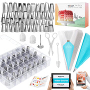 RFAQK 74 PCs Icing Piping Bags and Tips Set, Cake Decorating Kit with 48-Numbered Piping Tips, 20+1 Pastry Bags for Cookie Cupcake Cake Decoration, Cake Decorating Tips Set with Booklet and E-book