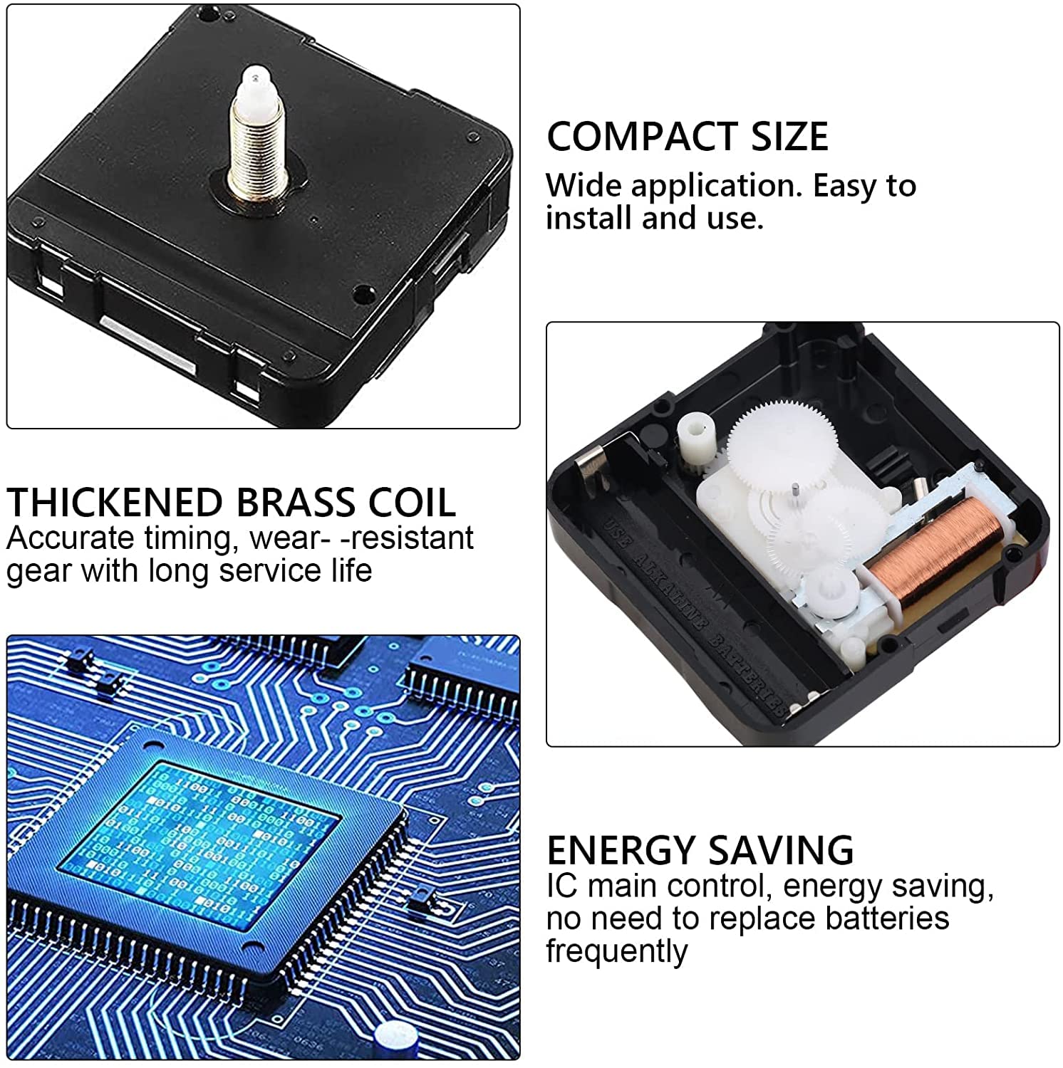 2Pcs Quartz Clock Mechanism Kit, Wall Clock Mechanisms Mattery Powered Replacement, Clock Movement Parts Motor Replacement DIY Repair Parts with 5 Set Hands (No Battery)