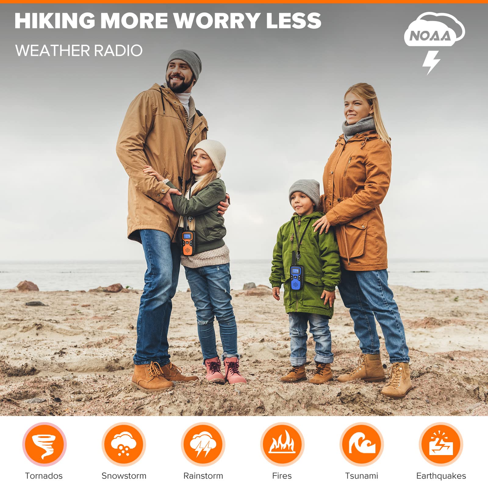 Wishouse Walkie Talkies for Adults Long Range-Rechargeable 4 Pack 2 Way Radios, Hiking Accessories Camping Gear Xmas Birthday Gift for Kids Family with Lamp,SOS Siren,NOAA Weather Alert,Easy to Use