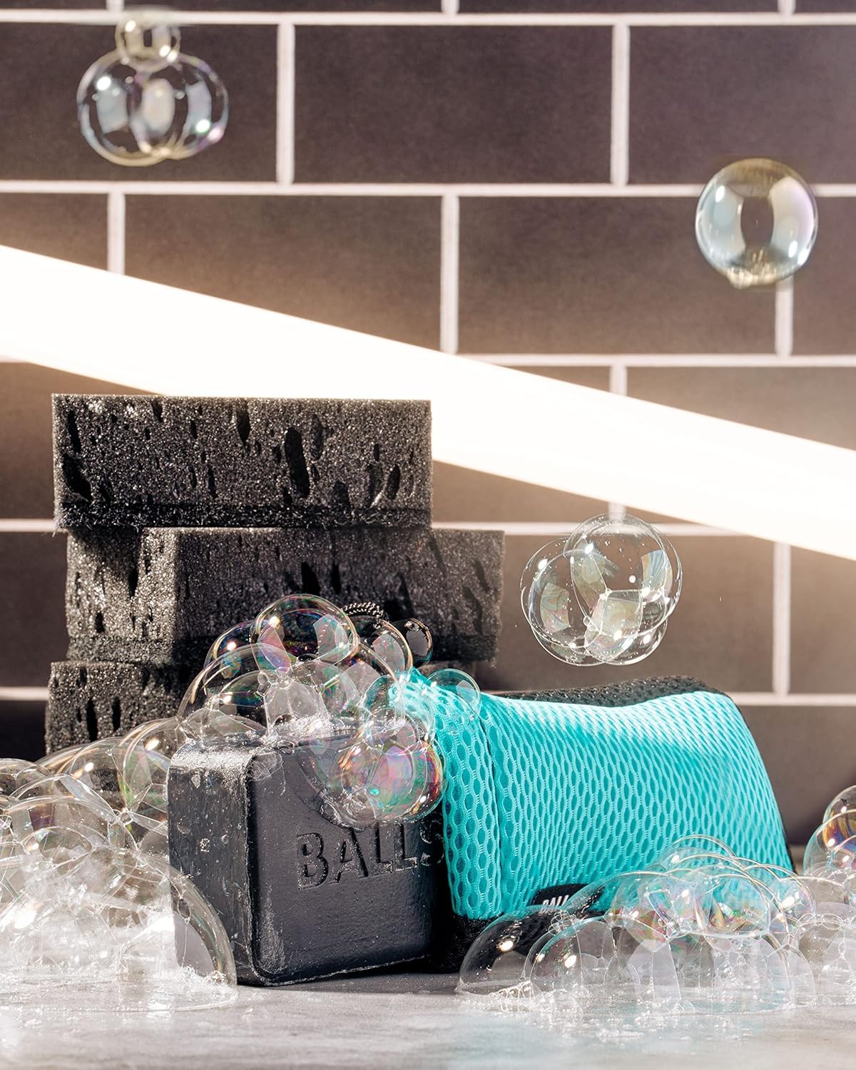 Ballsy Sud Sack Soap Pouch, Exfoliating Sponge for Baths and Showers - Compatible with Related Bars, Blue