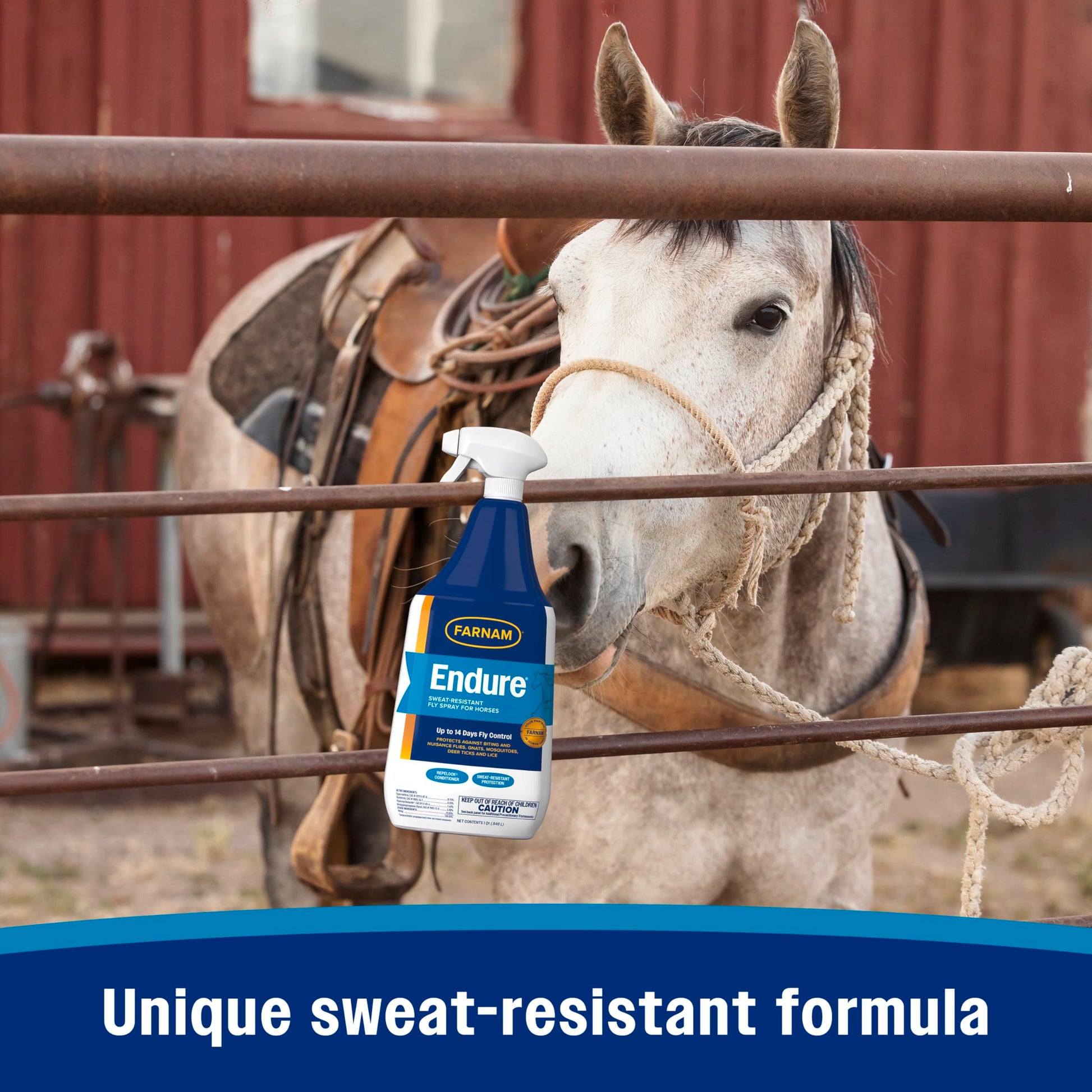Farnam Endure Sweat-Resistant Fly Spray for Horses, Lasts Up to 14 Days, Protects Against Flies, Gnats, Mosquitoes, Ticks & Lice, 32 oz.
