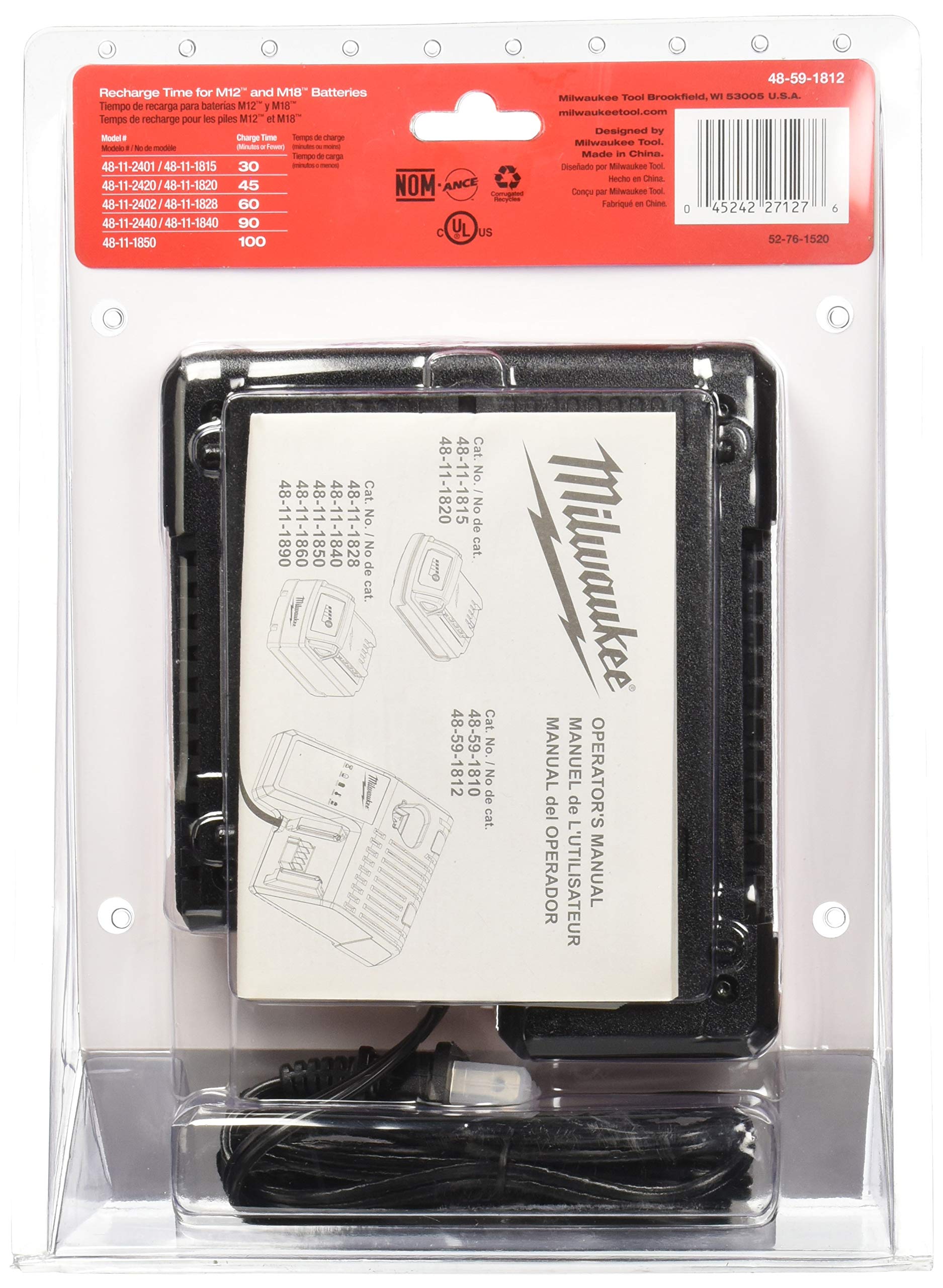 Milwaukee 48-59-1812 M12 or M18 18V and 12V Multi Voltage Lithium Ion Battery Charger w/ Onboard Fuel Gauge