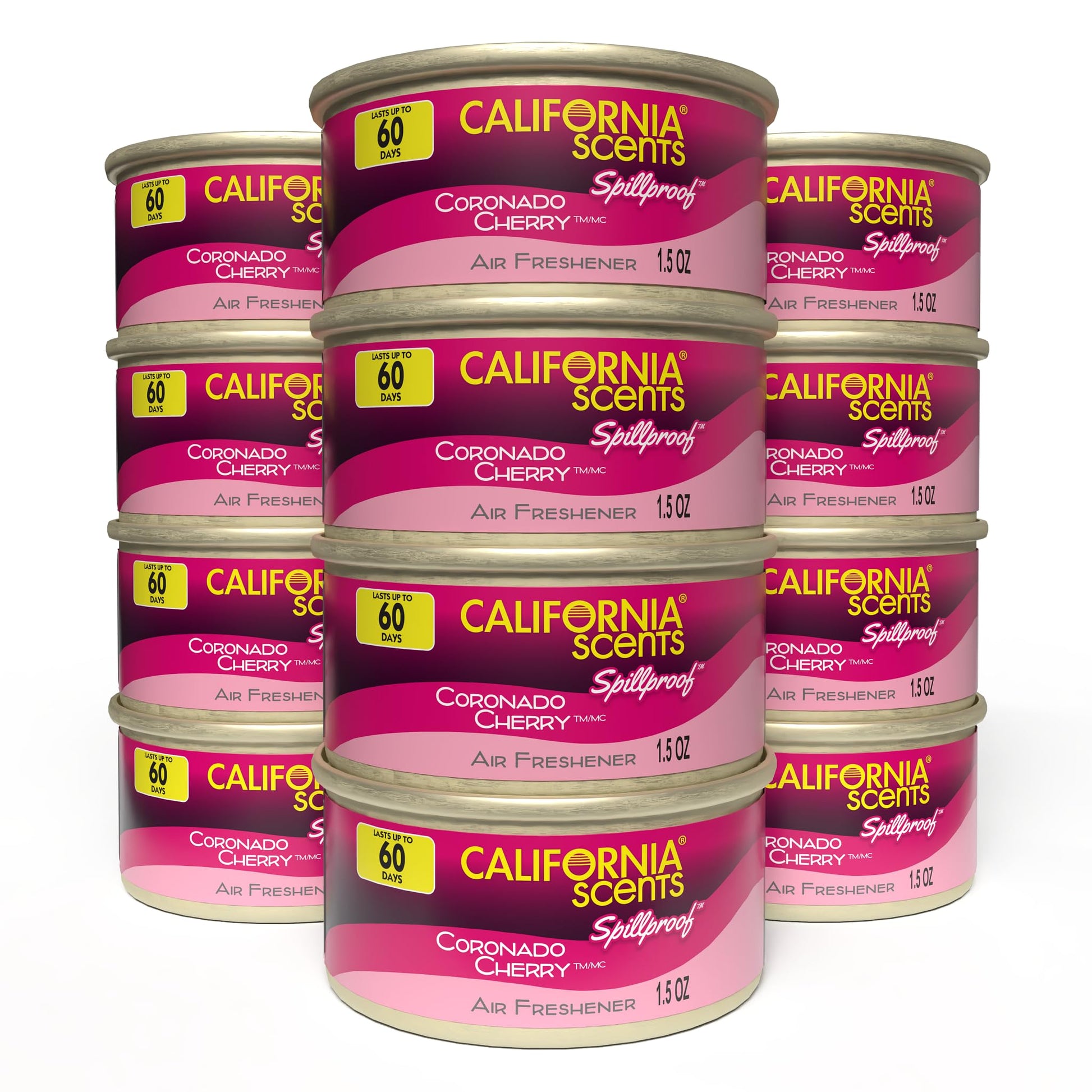 Can Air Freshener and Odor Neutralizer by California Scents, Set of 12 Spillproof Cans for Home and Car, Coronado Cherry, 1.5 Oz Each