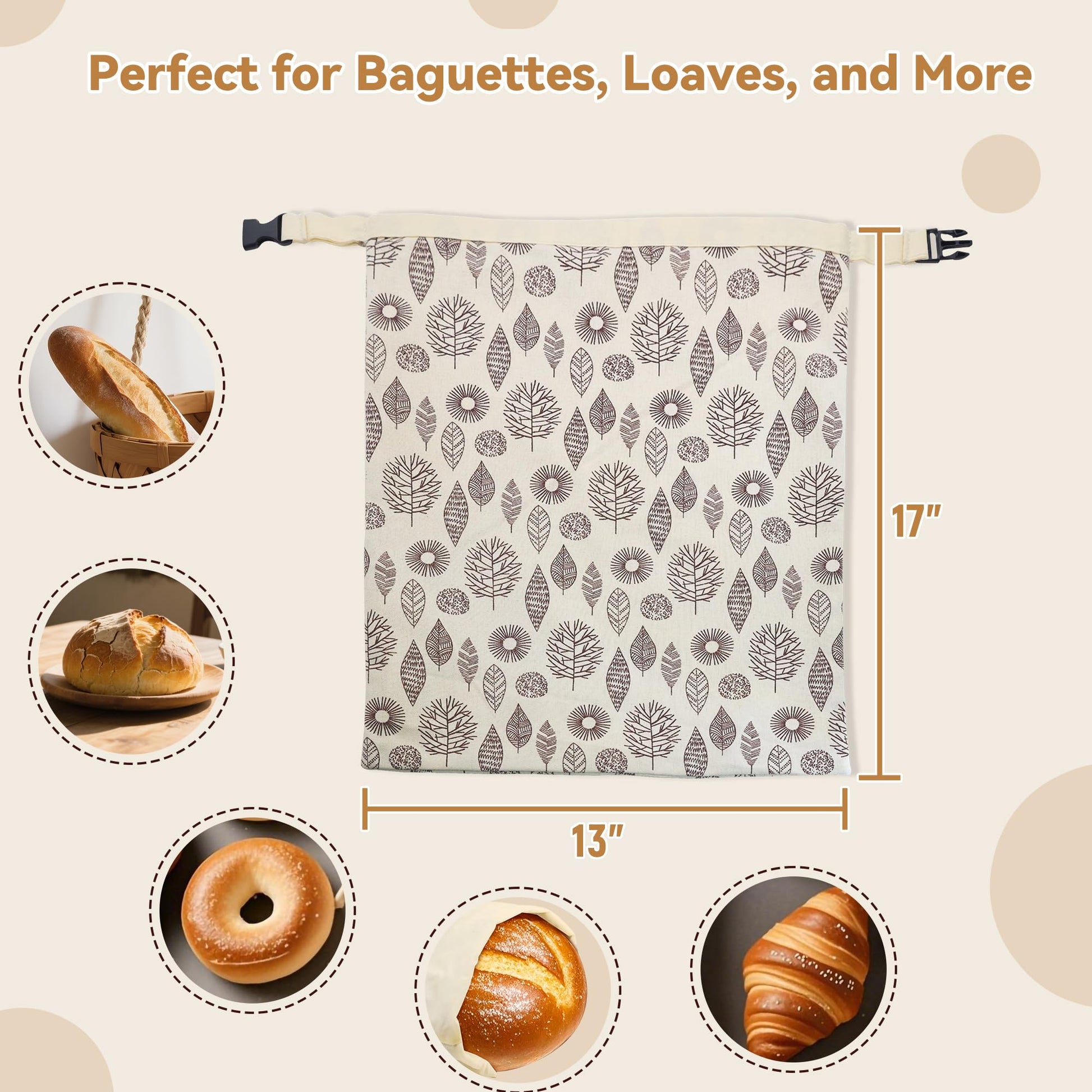 OHIYO Reusable Beeswax Bread Bags for Freezer & Refrigerator, 17"×13" Natural Beeswax-Lined Cotton Storage Bags Airtight Freshness Keeper for Homemade, Bakery Essentials (2 Pack)