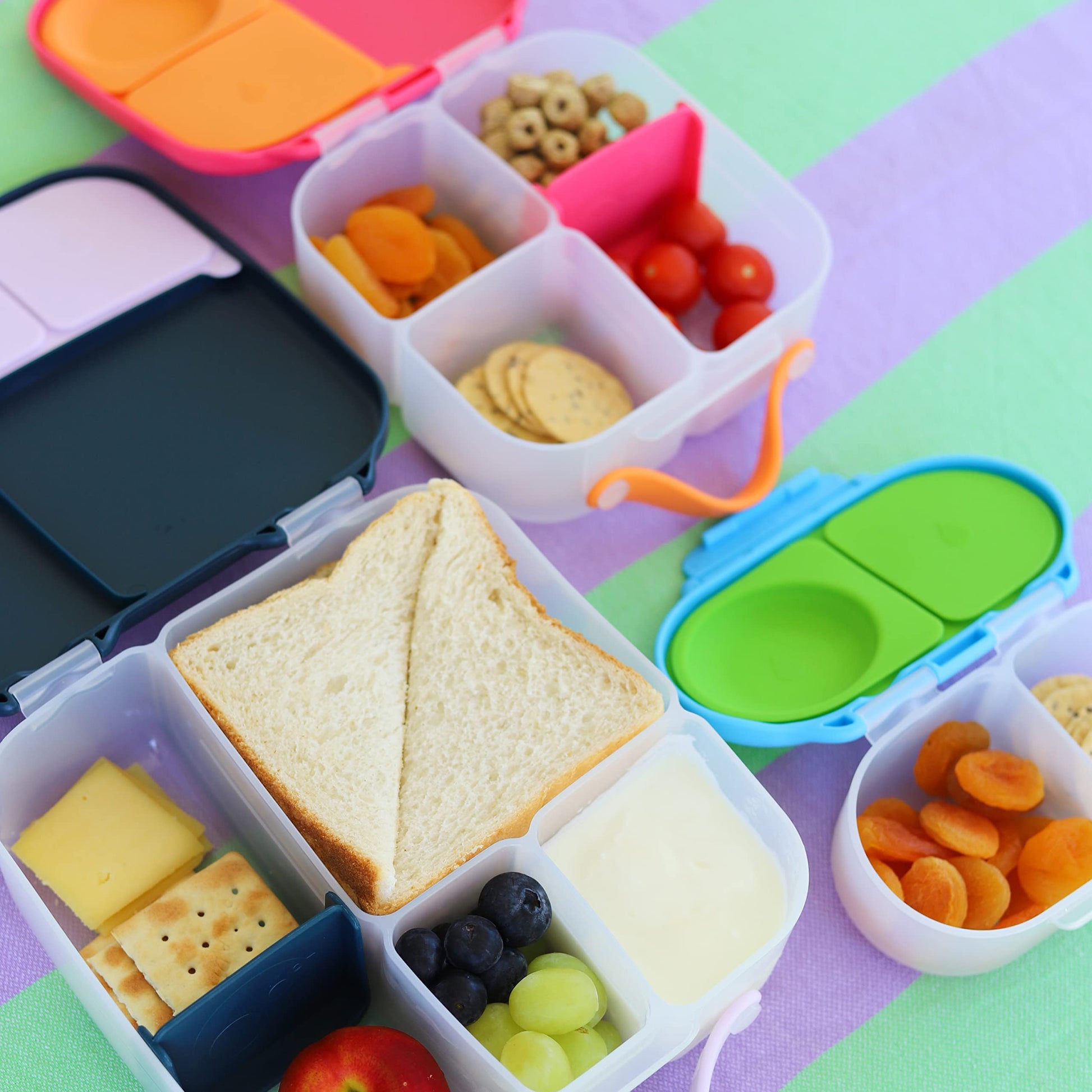 b.box Snack Box for Kids & Toddlers: 2 Compartment Snack Containers, Mini Bento Box, Lunch Box. Leak Proof, BPA free, Dishwasher safe. School Supplies. Ages 4 months+ (Ocean Breeze, 12oz capacity)