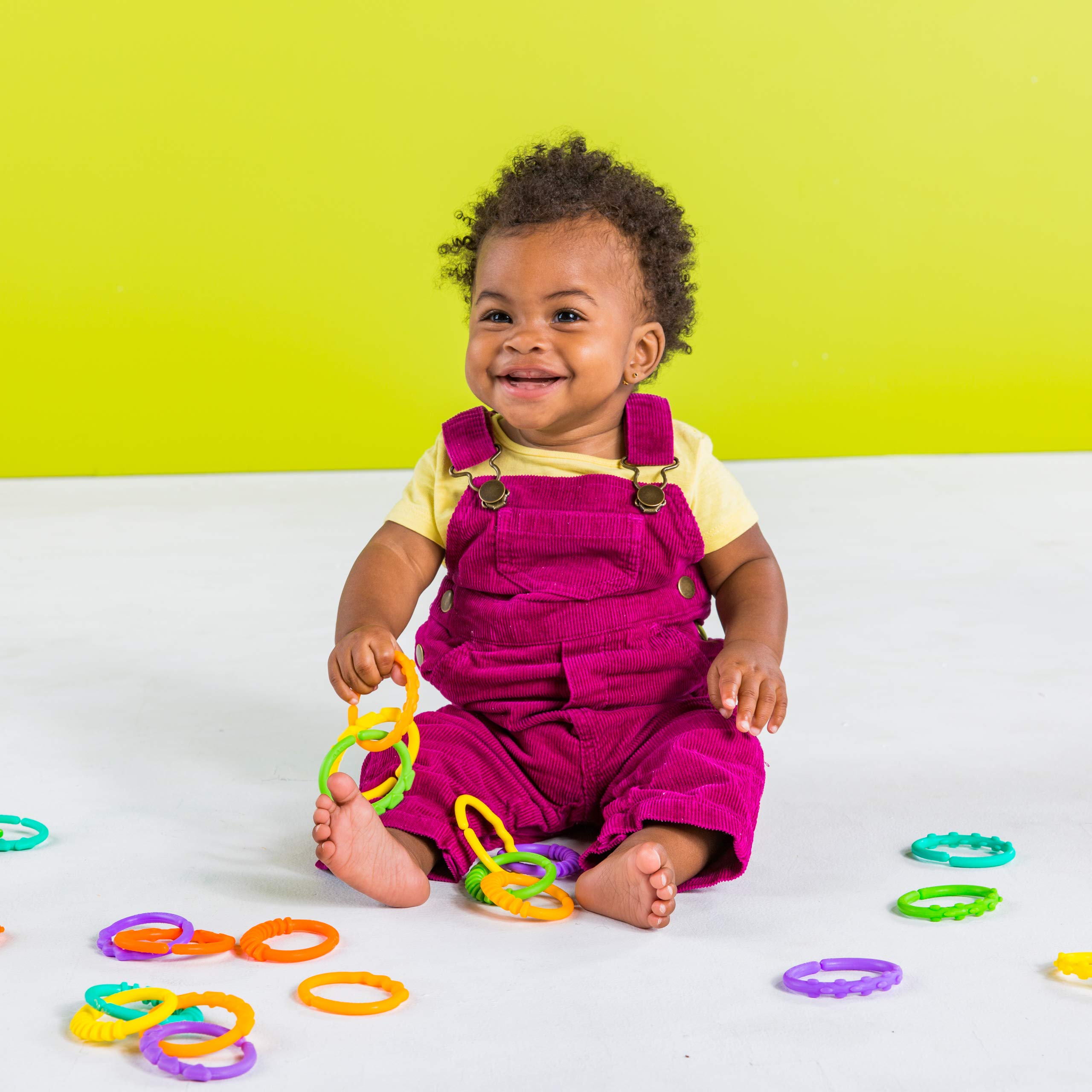 Bright Starts Lots of Links Rings Toys for Stroller or Carrier Seat, BPA-Free, Ages 0 Months Plus, Multicolor, 24 Count