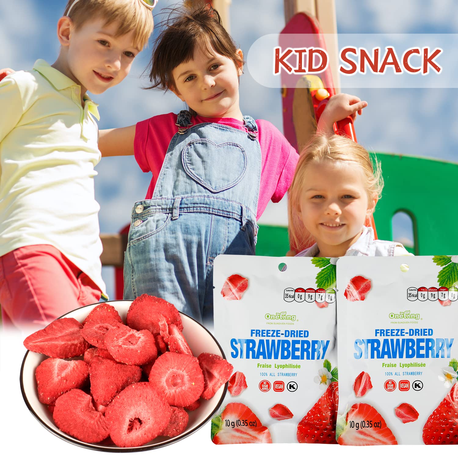 ONETANG Freeze-Dried Fruit Strawberry, 10 Pack Single-Serve Pack, Non GMO, Kosher, No Add Sugar, Gluten free, Vegan, Holiday Day Gifts, Healthy Snack 0.35 Ounce