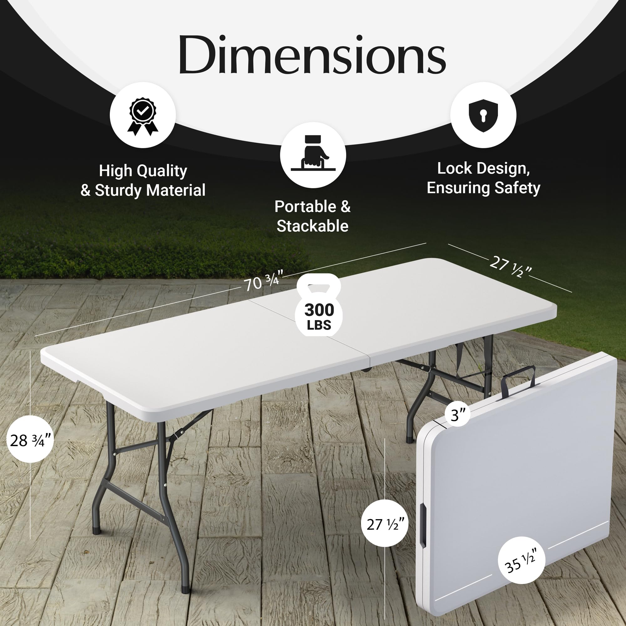 6 Feet Foldable Table with Built in Handle & Steel Legs | Heavy Duty Portable | Perfect for Party, Dining, Wedding, Events, Picnic Indoor, Outdoor, Camping, Utility, Folding