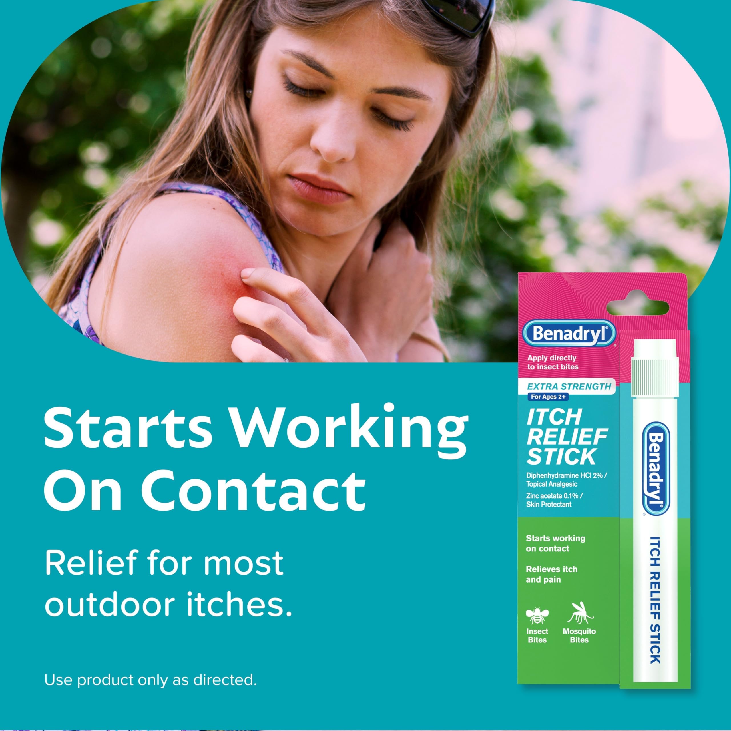 Benadryl Extra Strength Anti-Itch Relief Stick, Bug Bite Itch Relief, Diphenhydramine HCl Topical Analgesic & Zinc Acetate Skin Protectant, Great for Camping Essentials, 0.47 fl oz