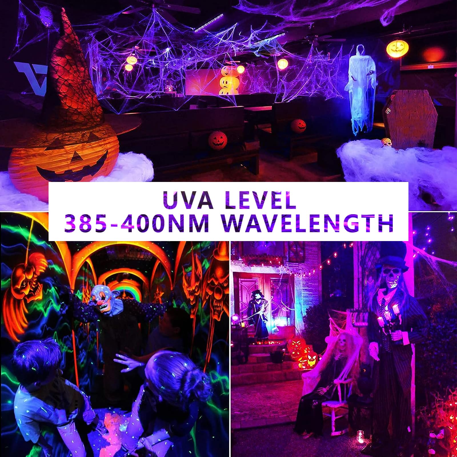 Wiyifada LED Black Light Bulbs 2 Pack, A19 9W UV Black Light Replace Up to 100W, 120V E26 Base UVA Level 385-400nm, Glow in The Dark for Body Pain, Blacklights Party, Halloween