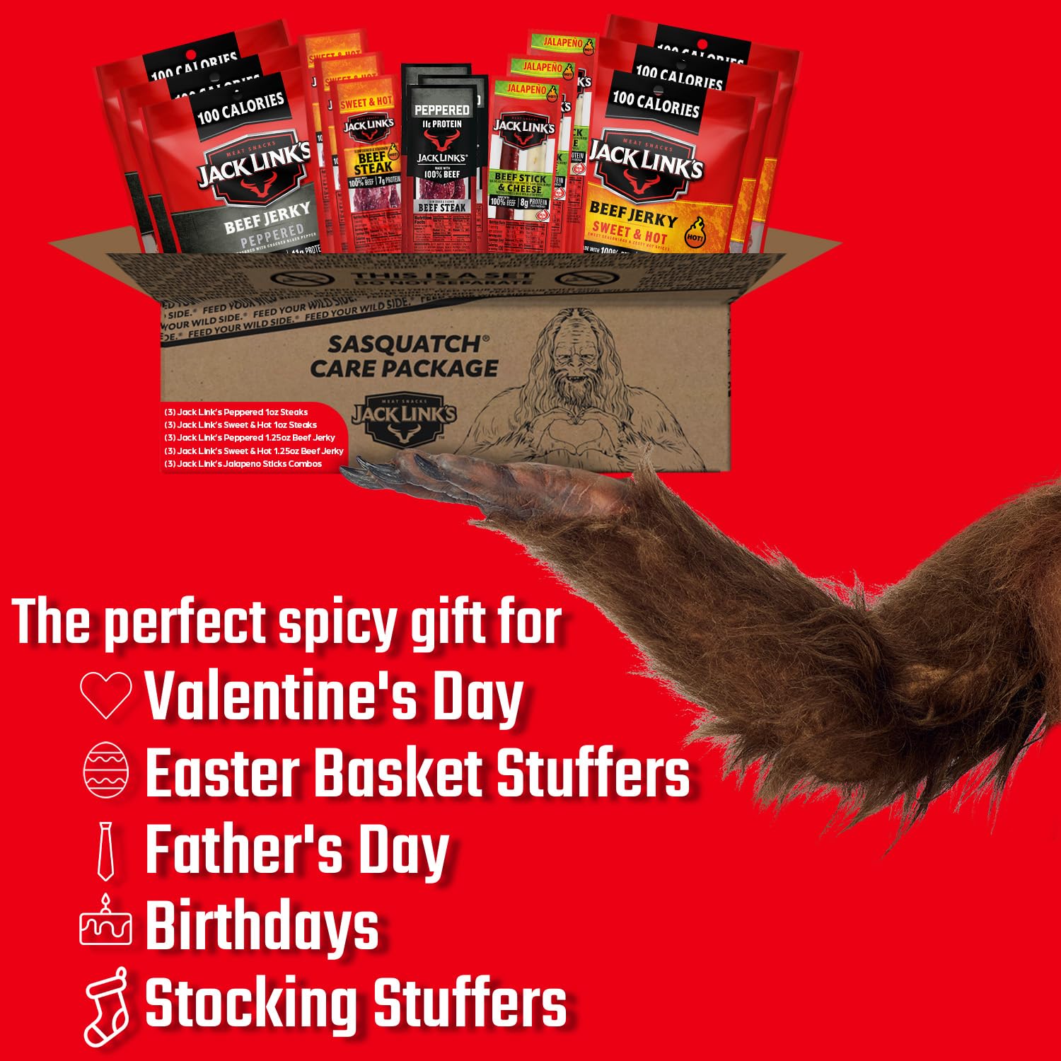 Jack Link's Spicy Beef Jerky Gift Basket Variety Pack - Includes Beef Jerky, Meat Sticks, and Beef Steaks, Great Christmas Gift for Men, 15-Piece Jerky Stocking Stuffers with Various Flavors