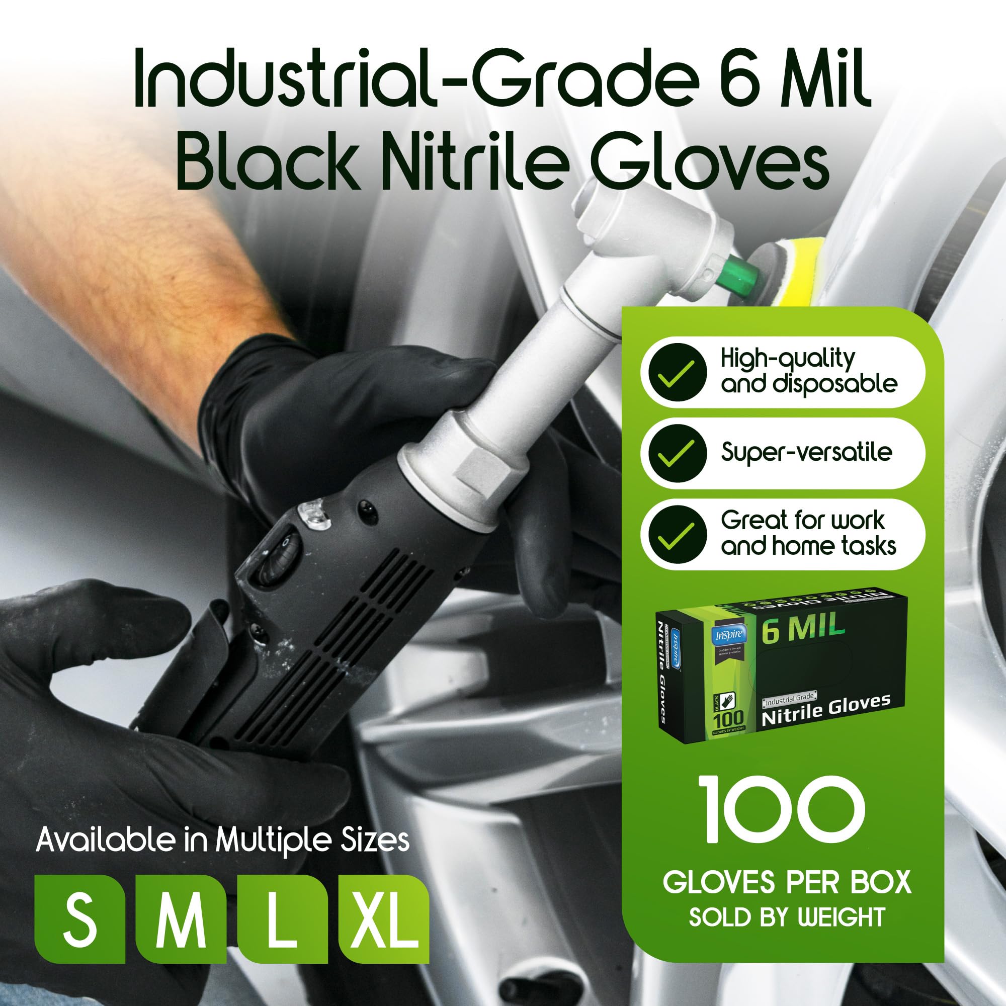 Inspire Black Nitrile Gloves HEAVY DUTY 6 Mil Nitrile Chemical Resistant Medical Cooking Cleaning Disposable Black Gloves
