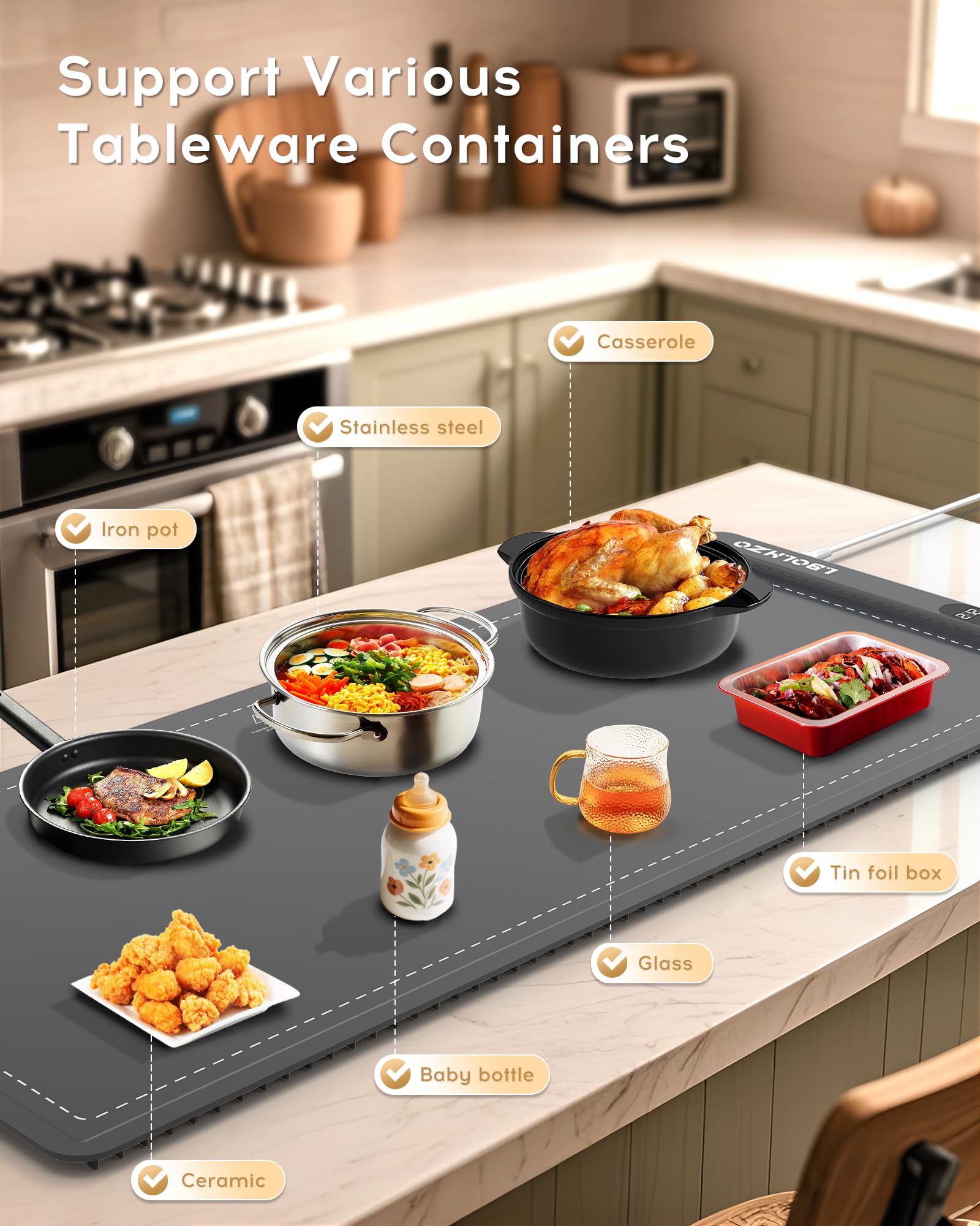 Warming Mat For Food Extra Large 36"x16" 580W Food Warmer Chafing Dishes for Buffet,Food Warming Mat,Food Warmers for Parties Buffet,Portable Heating Pad 6 Level Temp 6 Hour Timer