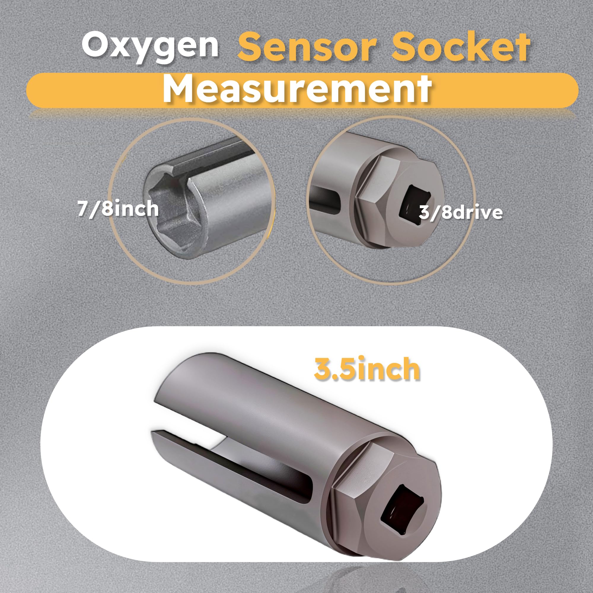 Oxygen Sensor Socket with Side Wire Cutout 3/8” Inch Drive x 7/8” (22mm) fits All Vehicle O2 Removal and Installation Offset Oxygen Sensor Socket