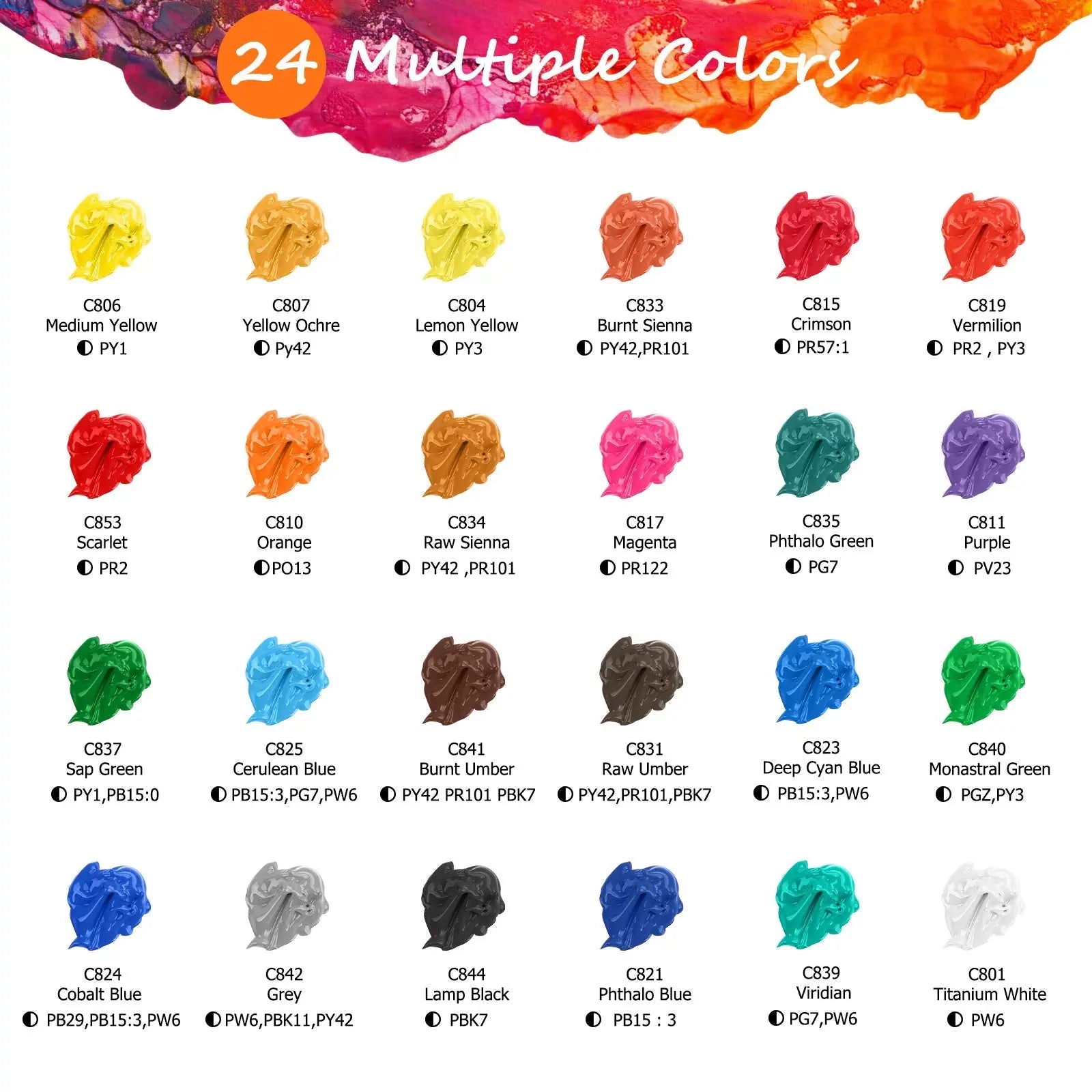 Caliart 24 Colors Acrylic Paint Set with 12 Brushes, Art Craft Paints Gifts Trendy Stuff for Adults Artists Kids Teens, Halloween Pumpkin Canvas Ceramic Rock Eggs Painting Kit Art Supplies