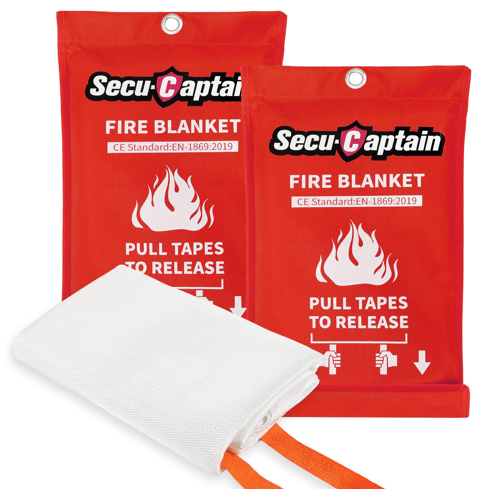SecuCaptain Emergency Fire Blanket for Home Kitchen - 2 Pack 40"x40" Flame Suppression Fiberglass Fire Blankets for House Camping Car Office Warehouse Survival Safety