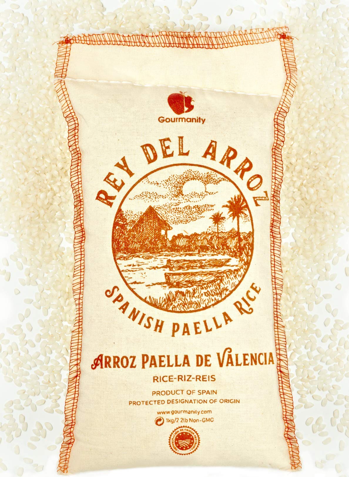 Gourmanity Spanish Paella Rice, Rey del Arroz Authentic Short Grain Valencia Rice from Spain, Great for Paella, Risotto, Seafood Dishes and Mediterranean dishes, Soy and Gluten Free, 2.2lb