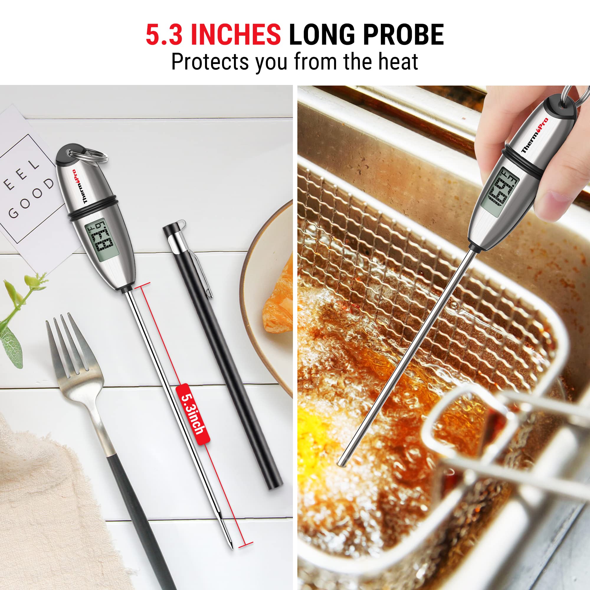 ThermoPro TP02S Digital Food Thermometer for Cooking Bread Baking Sourdough Liquids, Meat Thermometer Digital with Super Long Probe for Grill Kitchen BBQ Oil Milk Yogurt Candy Making Accessory