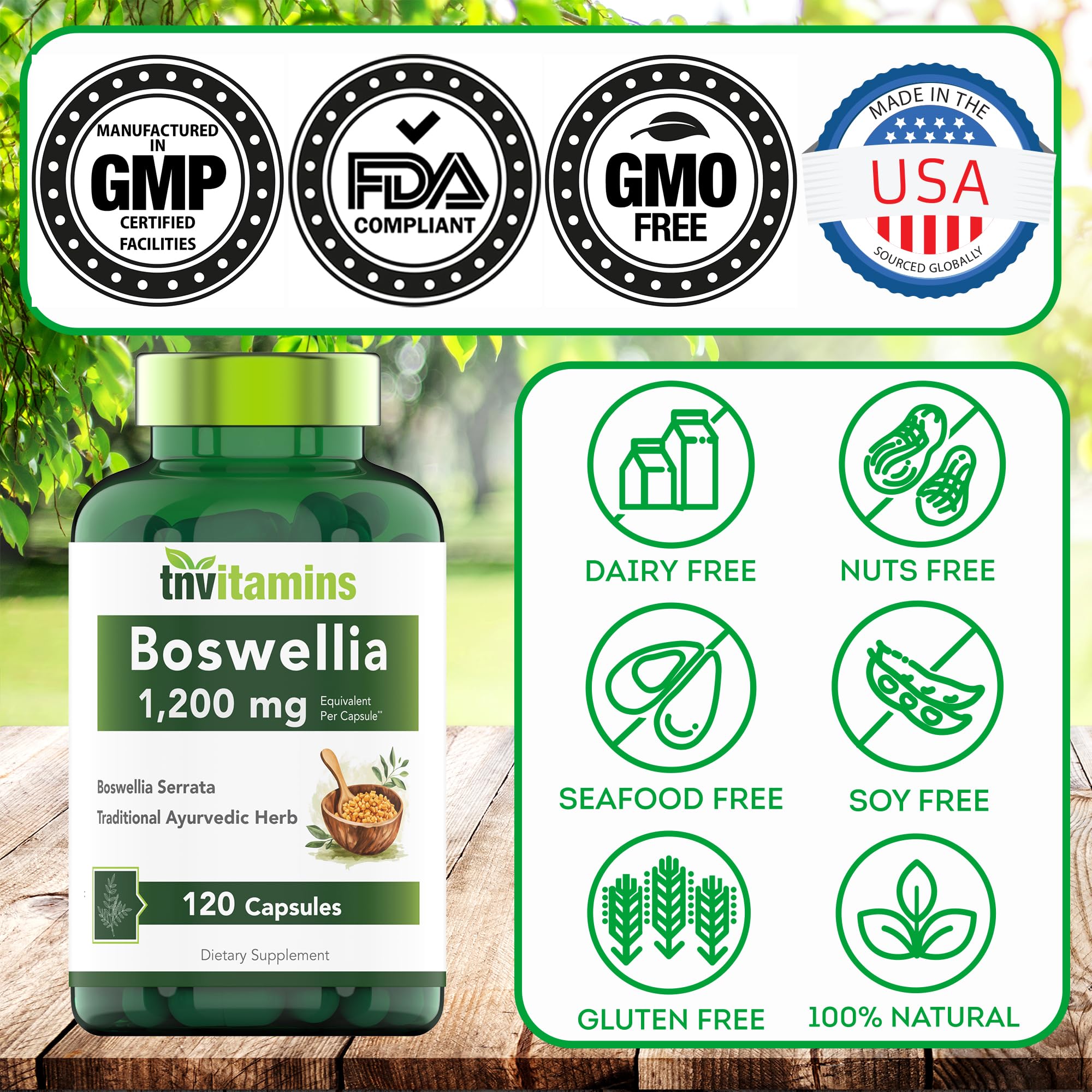 tnvitamins Boswellia Serrata Herbal Extract Capsules | 1200 MG/Capsule (120 Capsules) | Joint Support Supplement* | Ayurvedic Herb: Indian Olibanum/Frankincense