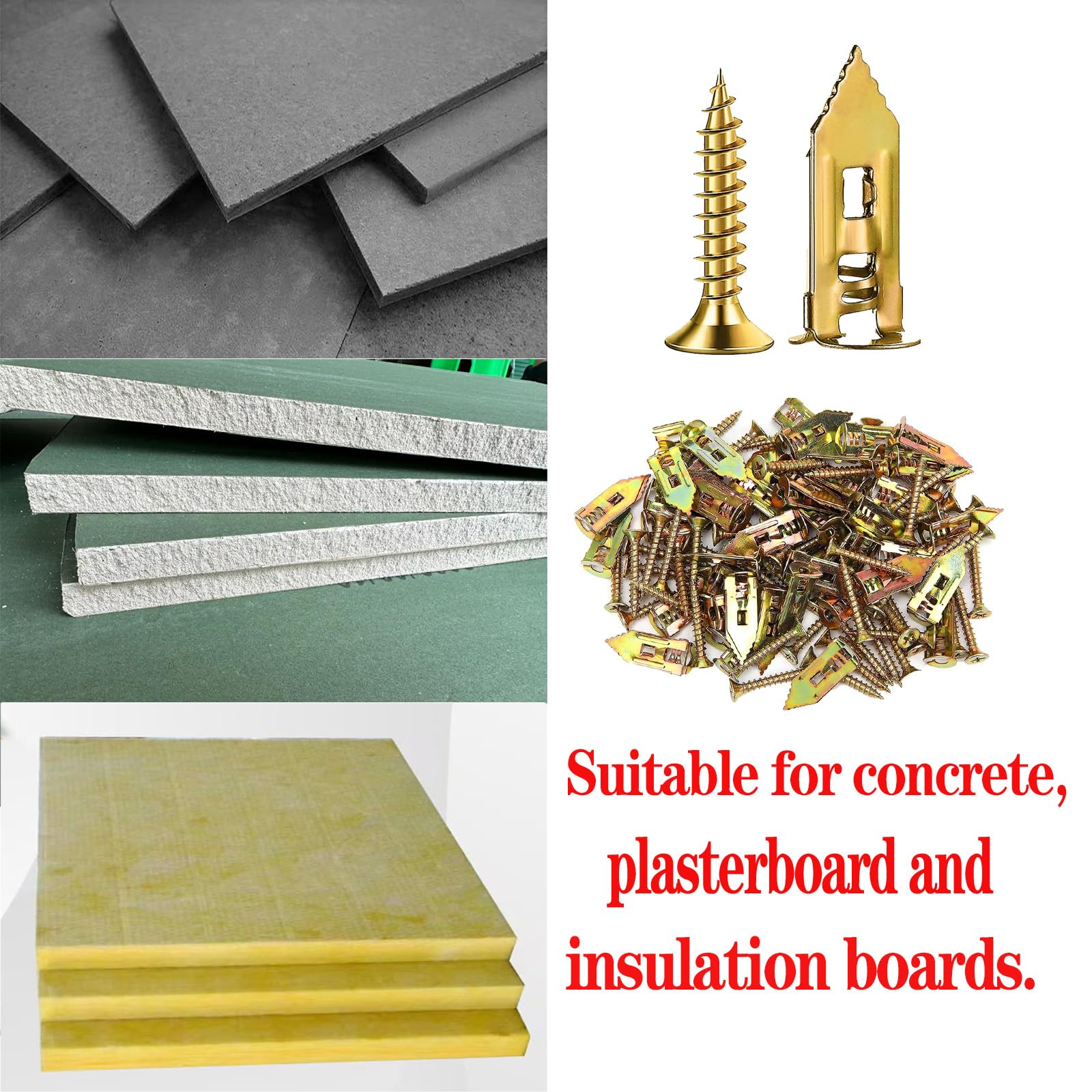 400pcs Self-Drywall Dilling Anchors Screws with 4 Different Expansion Sizes Screw Set, Zinc Plated Steel Dry Wall Screws no Drilling Required, Easy to Install