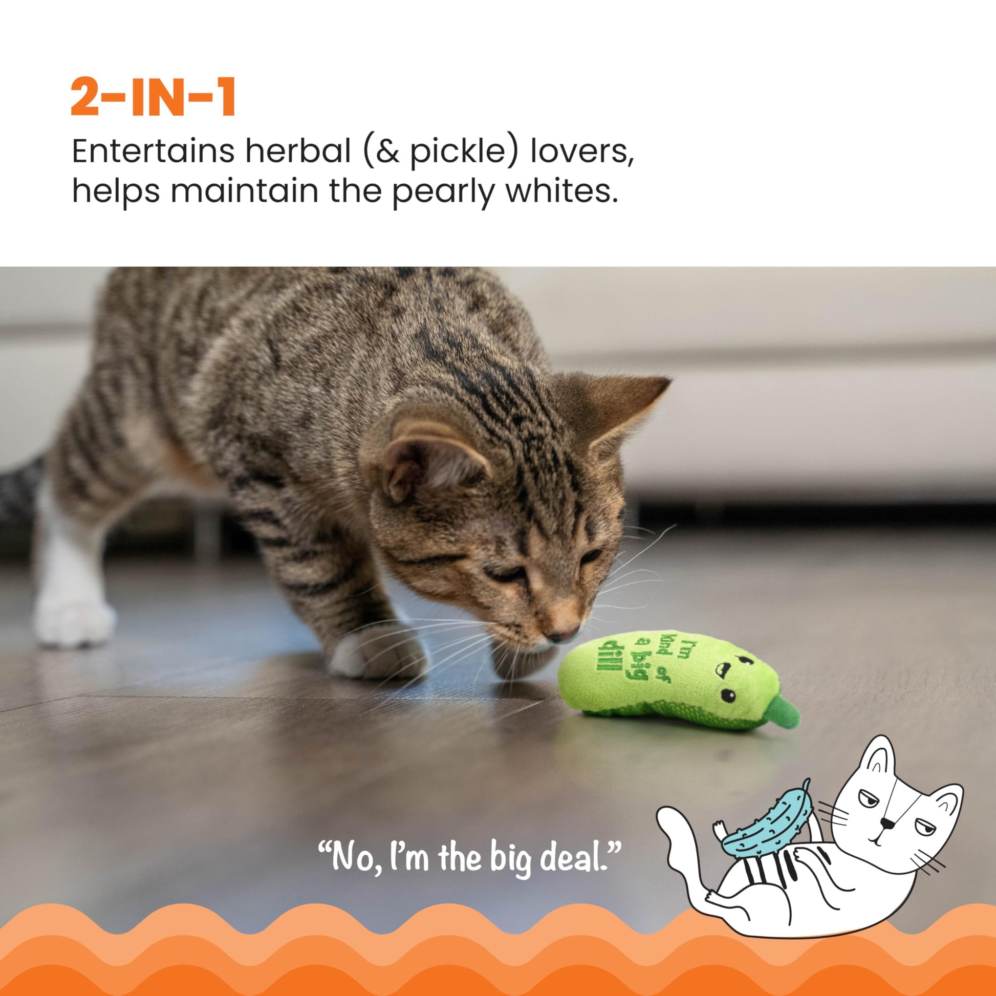 Catstages Crunchy Pickle Kicker Toy with Catnip and Dental Mesh, Pickle Shape, Plush and Crinkle Cat Toy for Kicking, Tossing, and Teeth Cleaning, Green