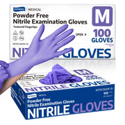 Supmedic Nitrile Exam Gloves, 3.5 Mil Powder-Free Food Safe Cleaning Chemo Rated Disposable Medical Glove, Violet Blue 100 Pcs (Medium)