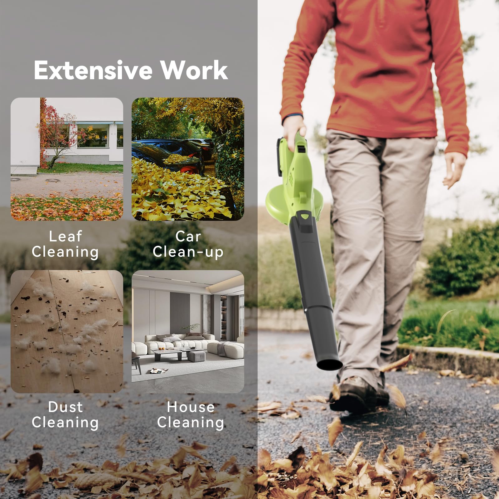 Leaf Blower Cordless with 2 Battery and Charger, 130MPH 180CFM High Speed Leaf Blower with 2 Tubes, 20V Electric Leaf Cleaner, Lightweight Handheld Small Blower for Patio, Garden, House, Depot, Green