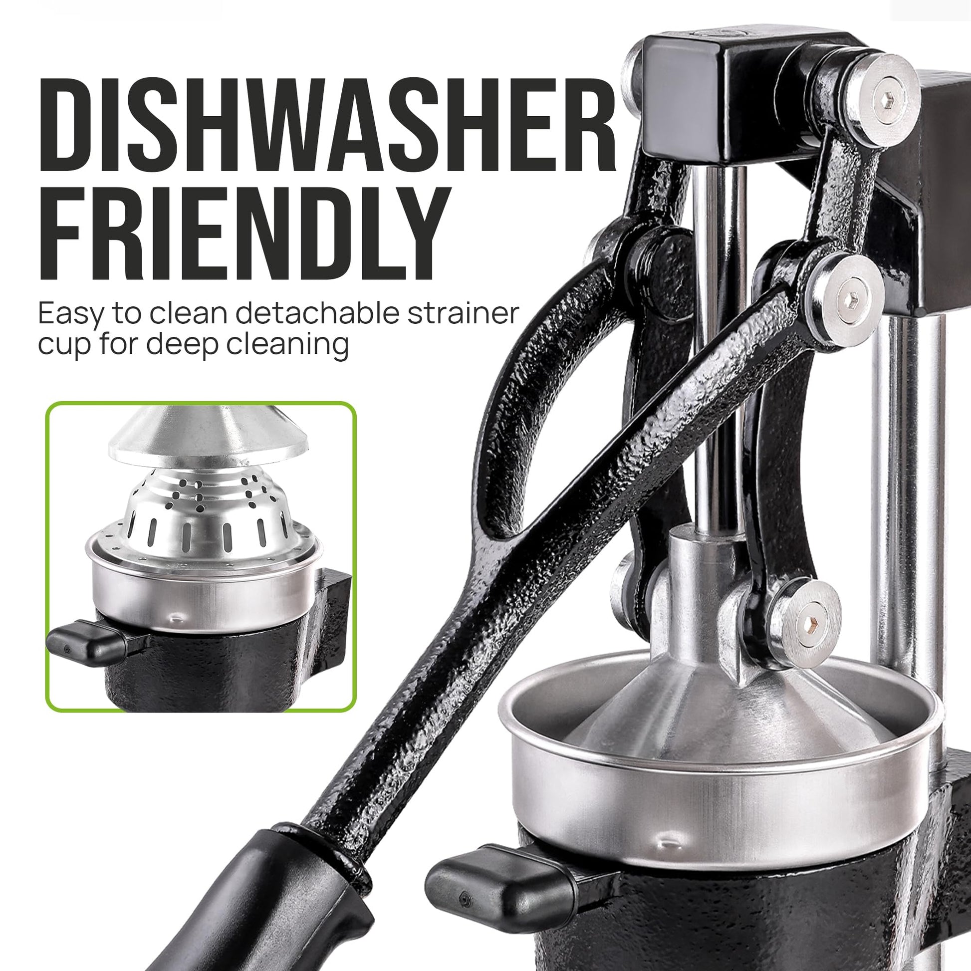 Zulay Kitchen Cast-Iron Orange Juice Squeezer - Easy-to-Clean, Heavy-Duty, Professional Citrus Juicer - Stainless Steel Lemon Squeezer - Manual Citrus Press & Orange Squeezer - Orange Juicer (Black)