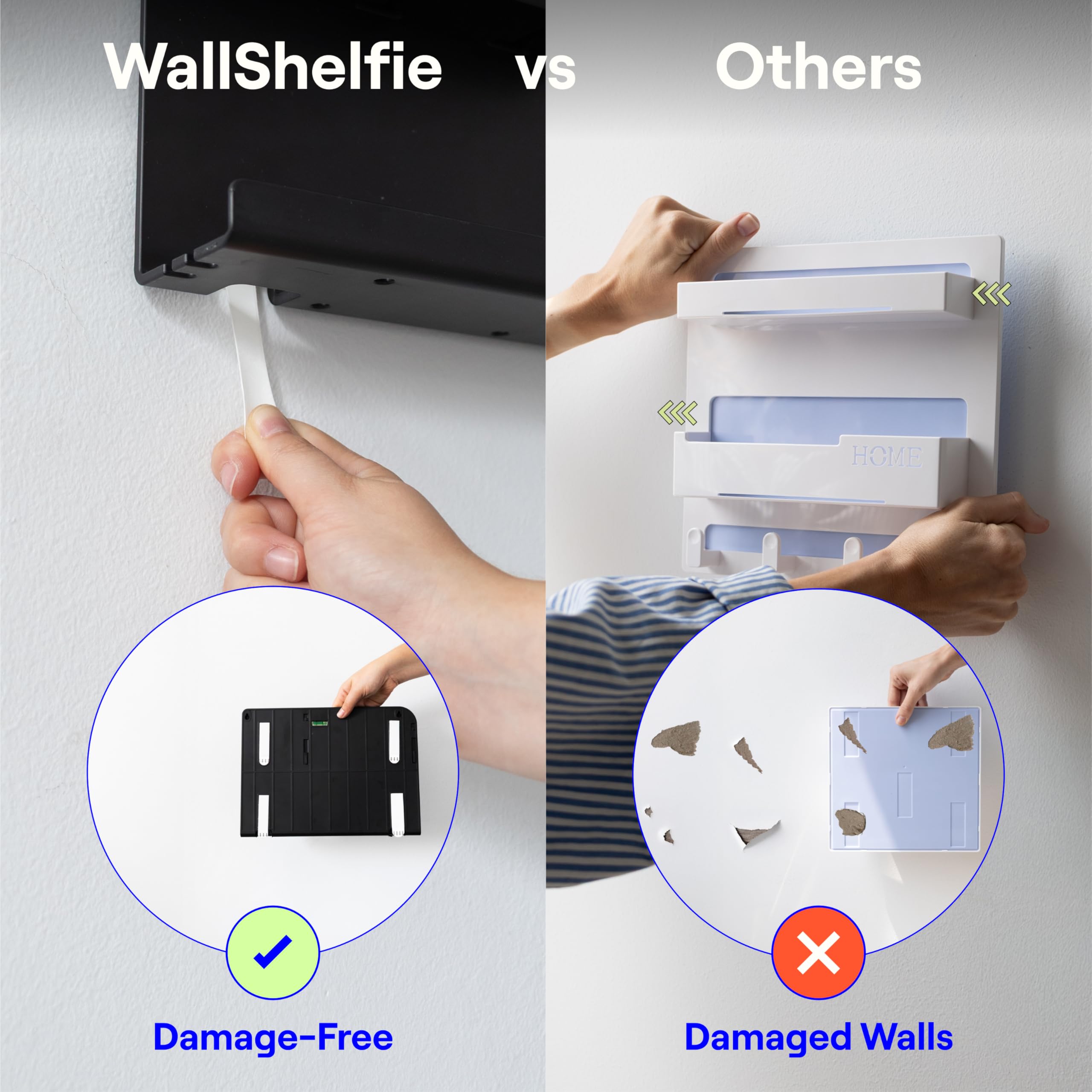 WallShelfie Bedside Wall Organizer - Room Decor, Dorm Room Essential, Floating Bedside Shelf Wall Mount, Makeup Organizer, Remote Control Holder, Room Accessories, Floating Shelves (White)