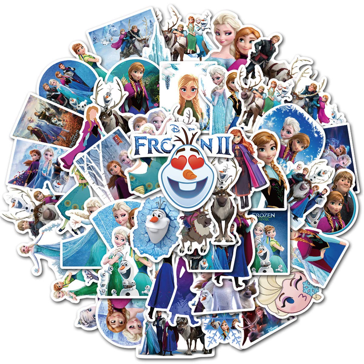 50Pcs Frozen Stickers Waterproof Vinyl Stickers for Water Bottle Luggage Bike Car Decals Anna and Elsa Stickers for Kids(Frozen)