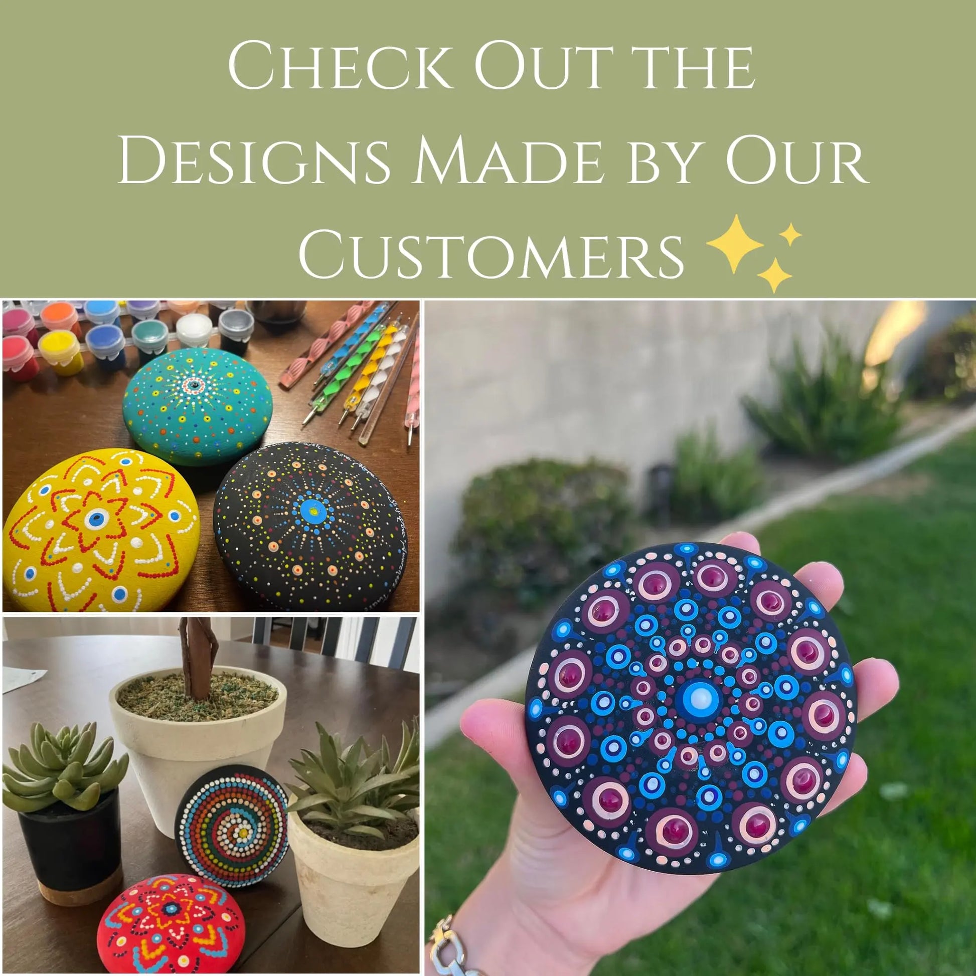MoonGarden Mandala Rock Painting Kit - Mandala Dotting Tools Kit - Large Wooden Rocks for Painting, Stencils, Acrylic Paints, Dotting Tools for Rocks - Dot Art Kit for Adults & Kids