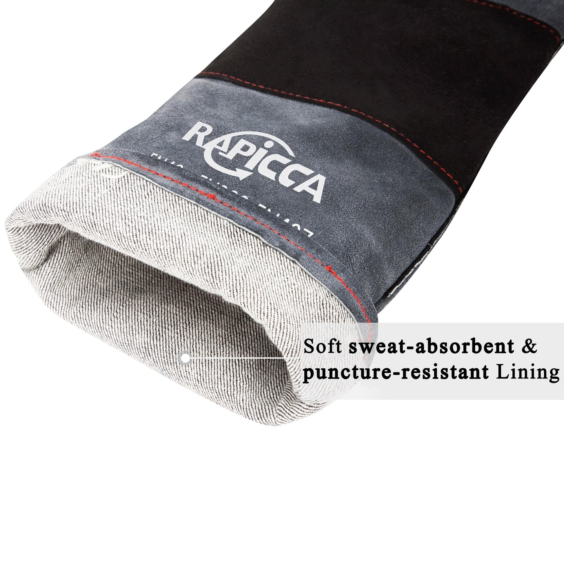 RAPICCA Animal Handling Gloves Bite Proof Double Leather Reinforced Padding Dog,Cat Scratch,Bird Handling Falconry Gloves Grabbing Reptile Squirrel Snake Bite 16in Grey-Black