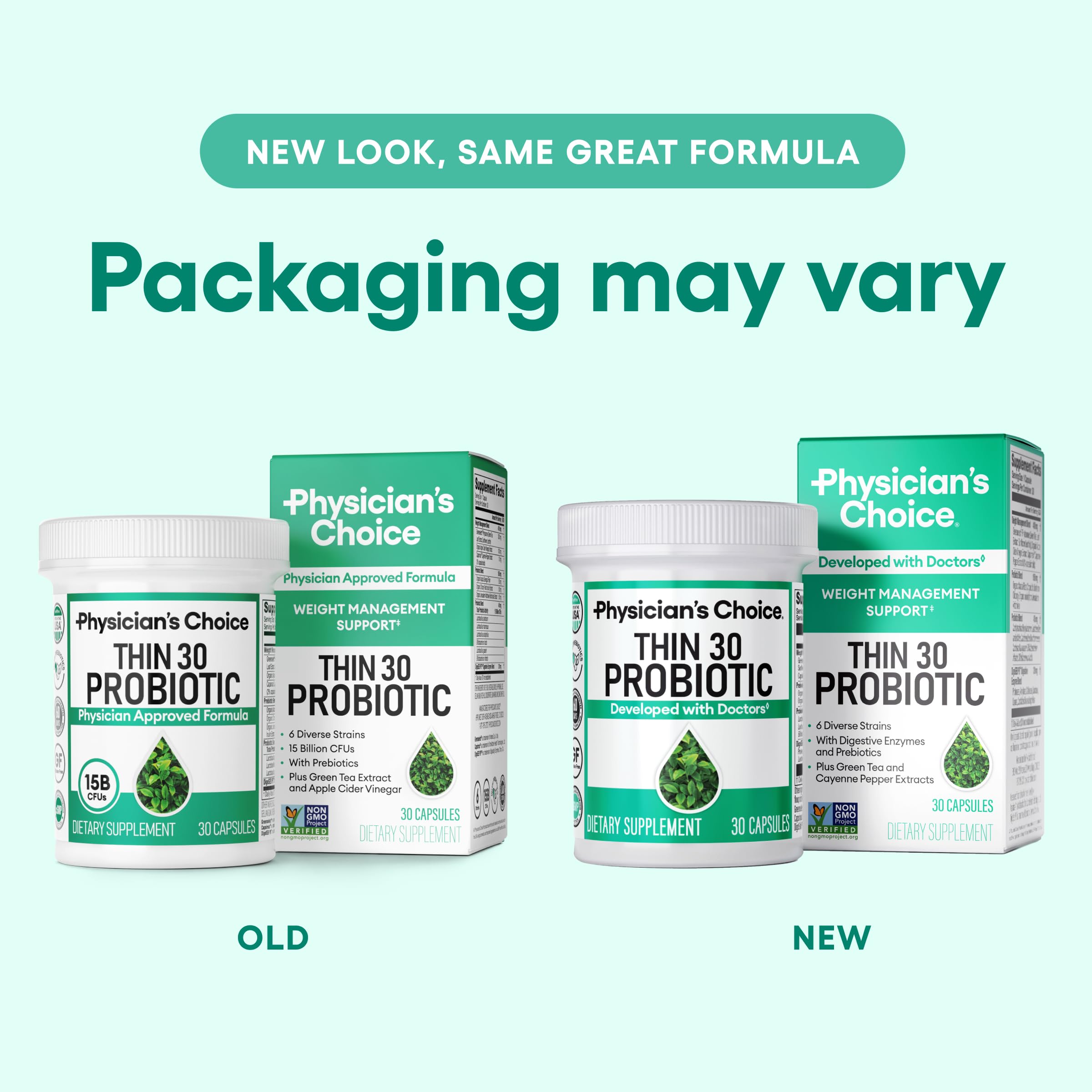 Physician's CHOICE Probiotics for Weight Management & Bloating - 6 Probiotic Strains - Prebiotics - Key ingredient Cayenne - Supports Gut Health - Weight Management for Women & Men - Green Tea - 30 CT