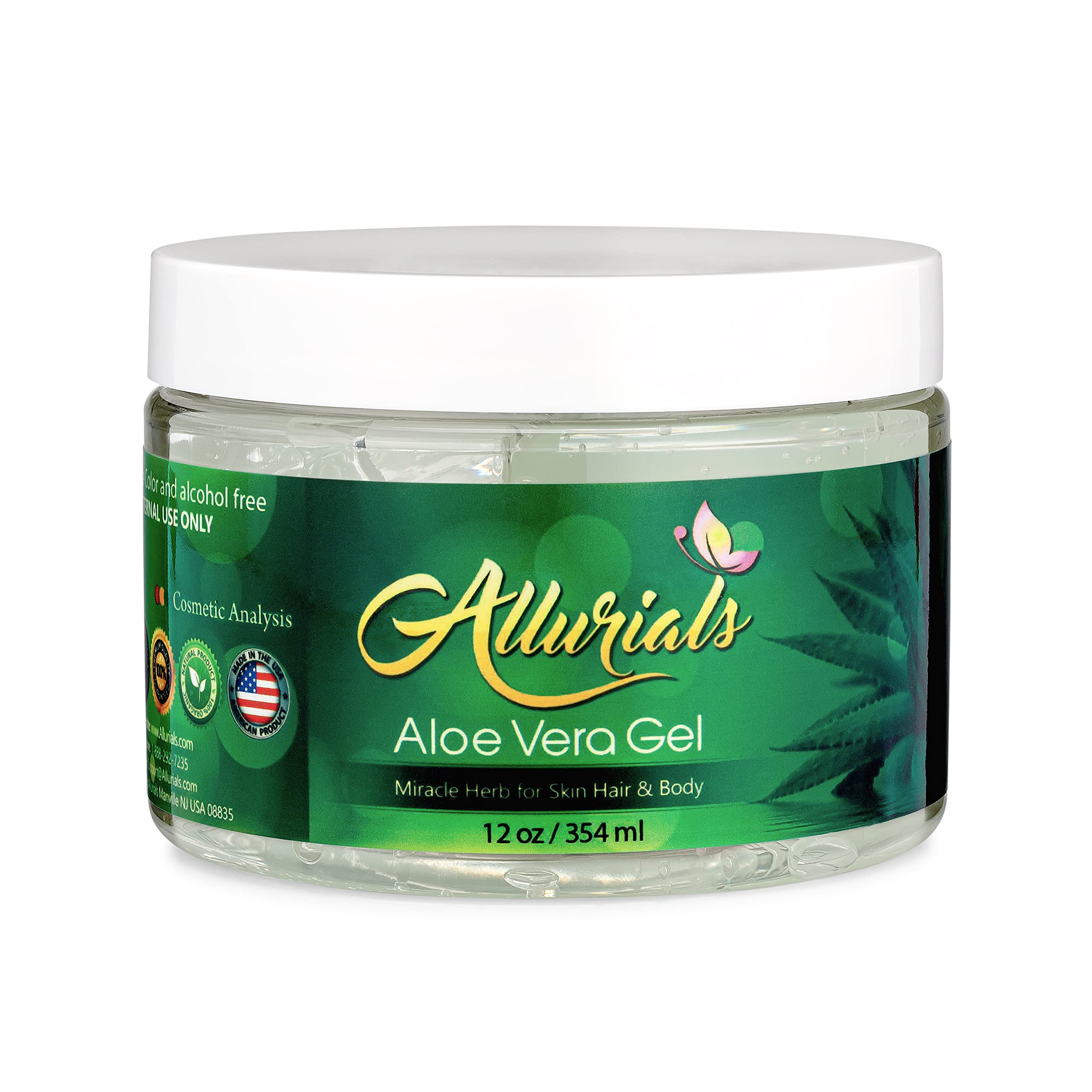 Allurials 100% Pure & Organic Aloe Vera Gel, Clinically tested & Dermatologist approved, Hydrates & Heals Dry & Damaged Skin & Hair- 12 Oz