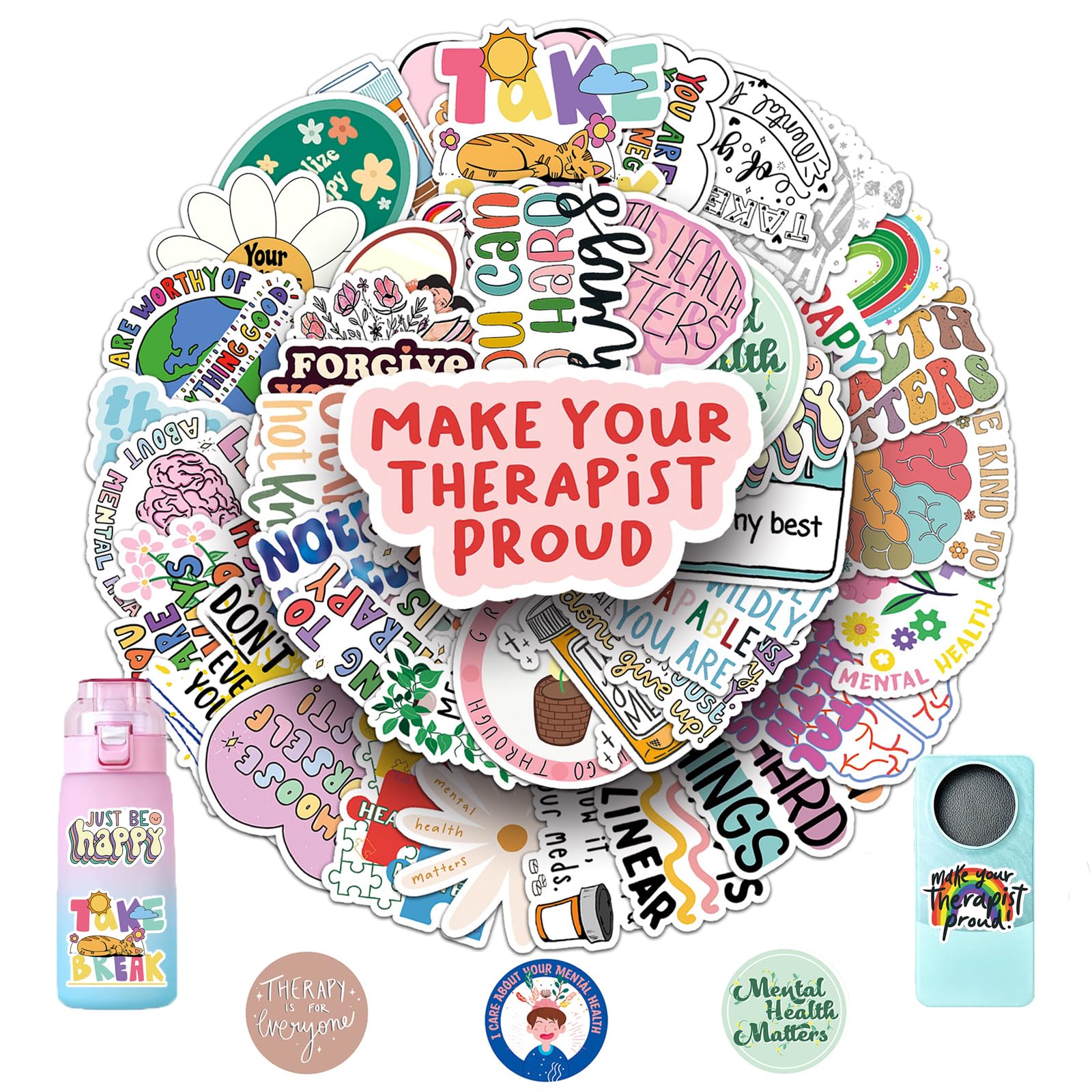 100Pcs Mental Health Stickers Mental Health Matters Awareness Vinyl Laptops Decals Kids Teens Adults Gifts Therapist Water Bottles Bumper Helmet Book Decorative Doctor Reward Stickers