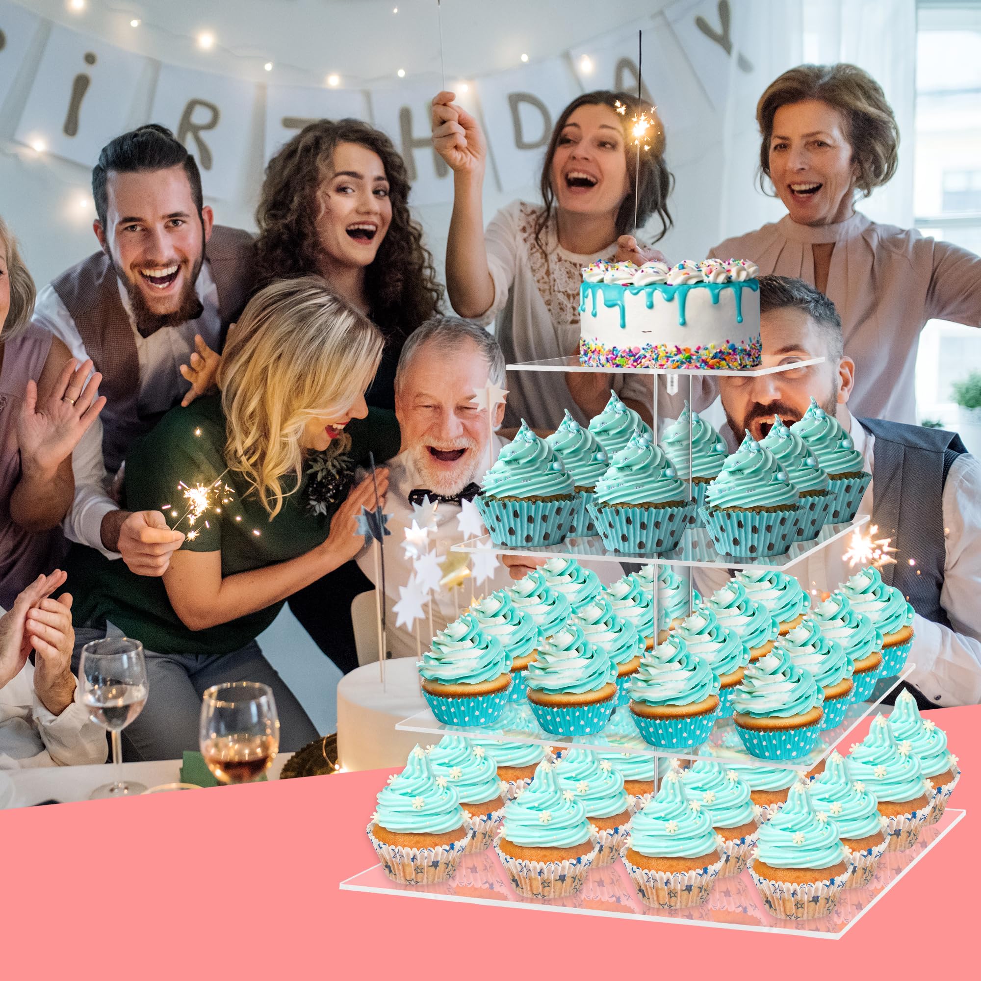 YestBuy 4 Tier Acrylic Cupcake Stand, Premium Cupcake Holder, Acrylic Cupcake Tower Display Cady Bar Party Décor â Display for Pastry(4.7" Between 2 Layers)