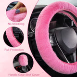 SEG Direct Furry Car Steering Wheel Cover with Fluffy Gear Shift Cover Soft Warm Non-Slip Car Decoration for Women Girls 2 PCS Set, Pink