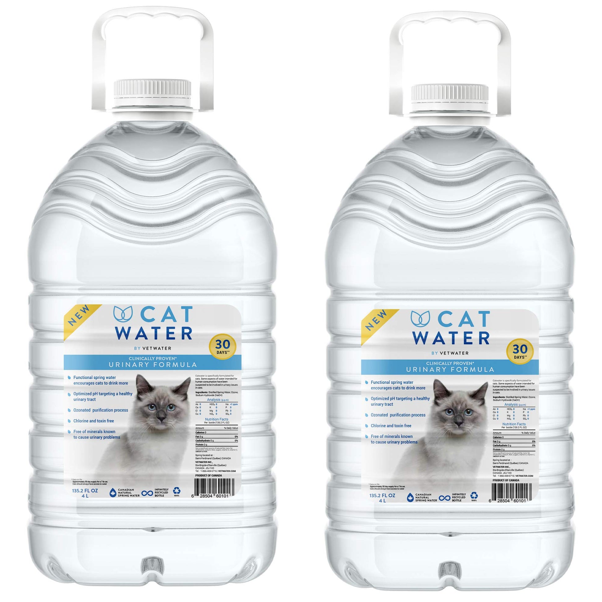CATWATER by VETWATER | ph-Balanced and Mineral-Free Cat Water | Clinically Proven Urinary Formula | Helps Prevent Cat Urinary Issues, FLUTD | 135.2 oz, 2-Pk, Clear (CW60101-2)