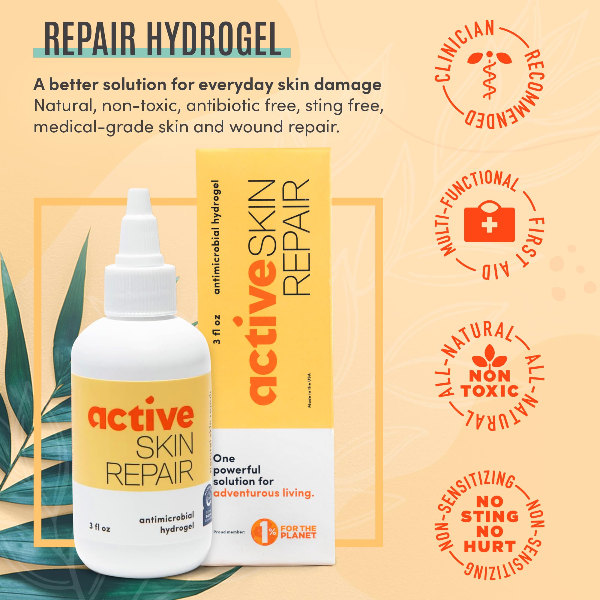 Active Skin Repair First Aid Healing Skin Spray - Natural & Non-Toxic with Hypochlorus Acid for Minor Cuts, Wounds, Scrapes, Rashes, Sunburns, & More, HSA/FSA Eligible, 3 oz