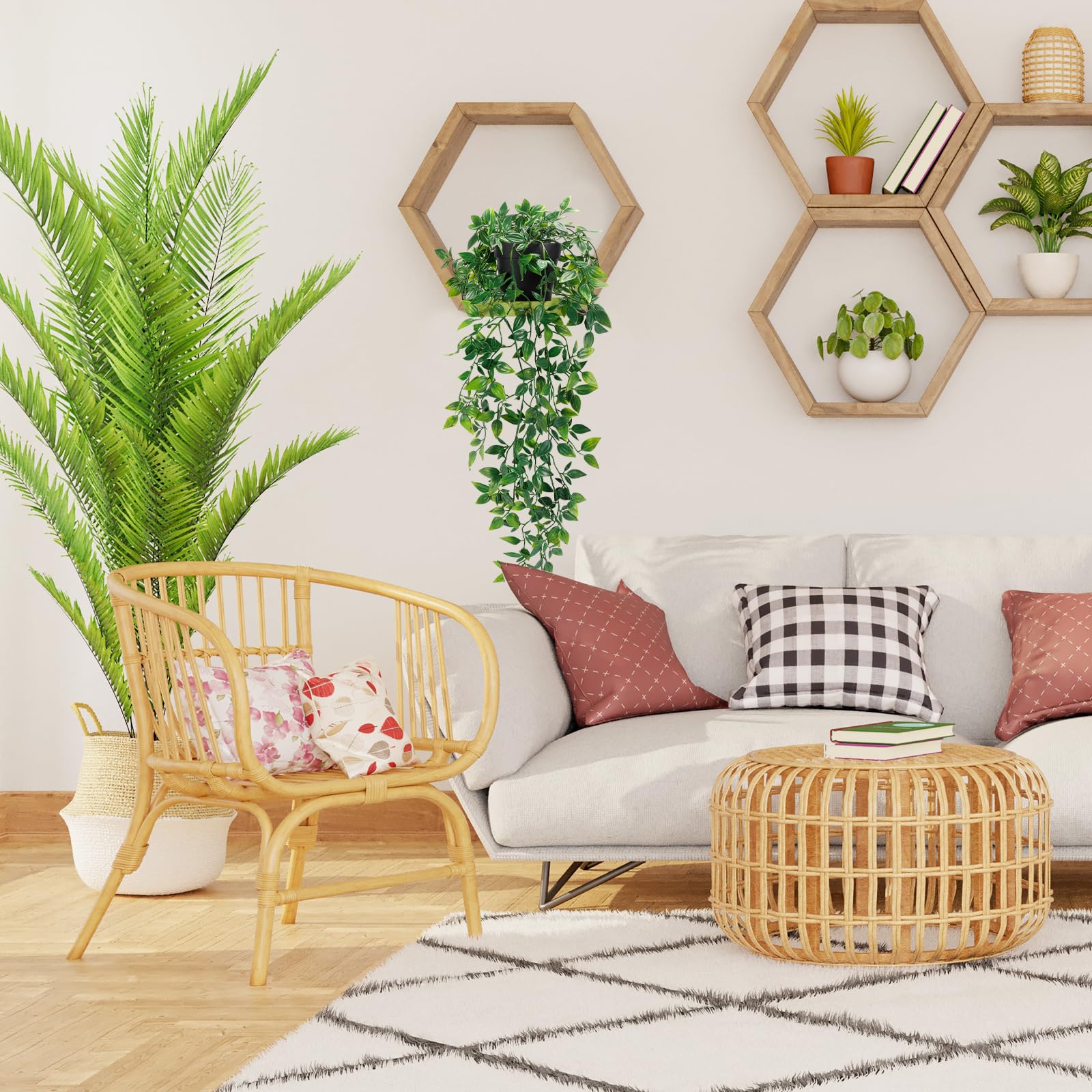 Whonline Fake Hanging Plants, Artificial Small Potted Plants for Indoor Outdoor Aesthetic Office Living Room Shelf Decor (1 Pack)