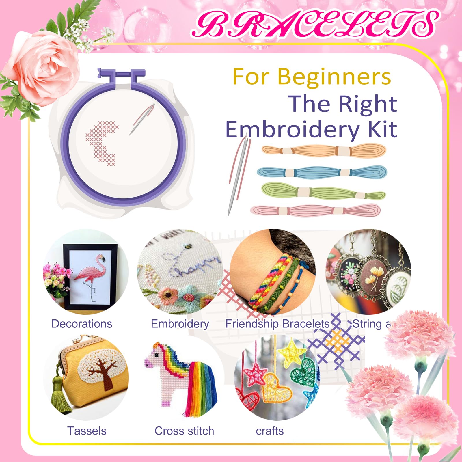 Friendship Bracelet String 50 Skeins Fashionable Rainbow Color Embroidery Floss Cross Stitch Embroidery Thread Cotton Floss Bracelet Yarn, Craft Floss