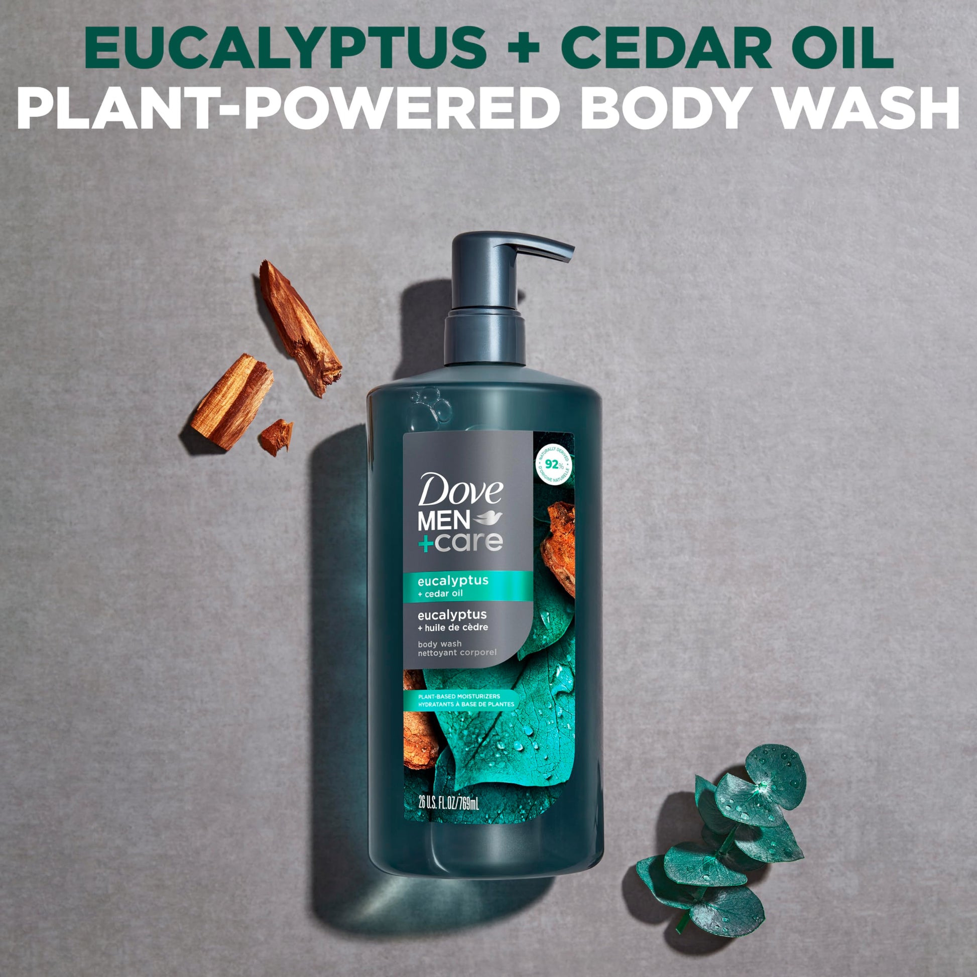 DOVE MEN + CARE Body Wash Eucalyptus & Cedar Oil Plant-Based Moisturizing Body Wash for Men, 26oz