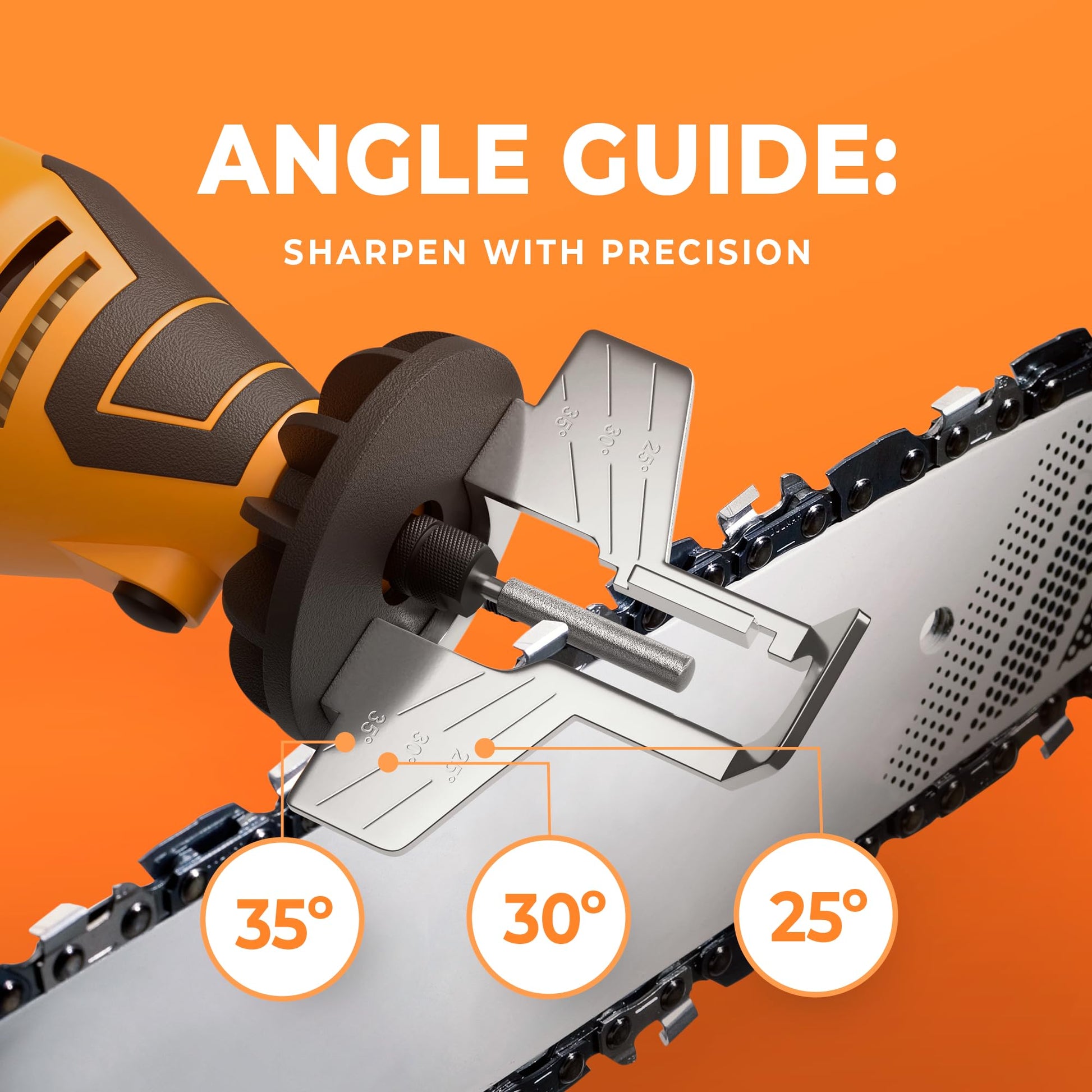 Sharp Pebble Electric Chainsaw Sharpener Kit - Comes with Chain Saw Sharpener Tool, 4 File Size Sharpening Wheel Bits, Angle Attachment, Wrench & eBook