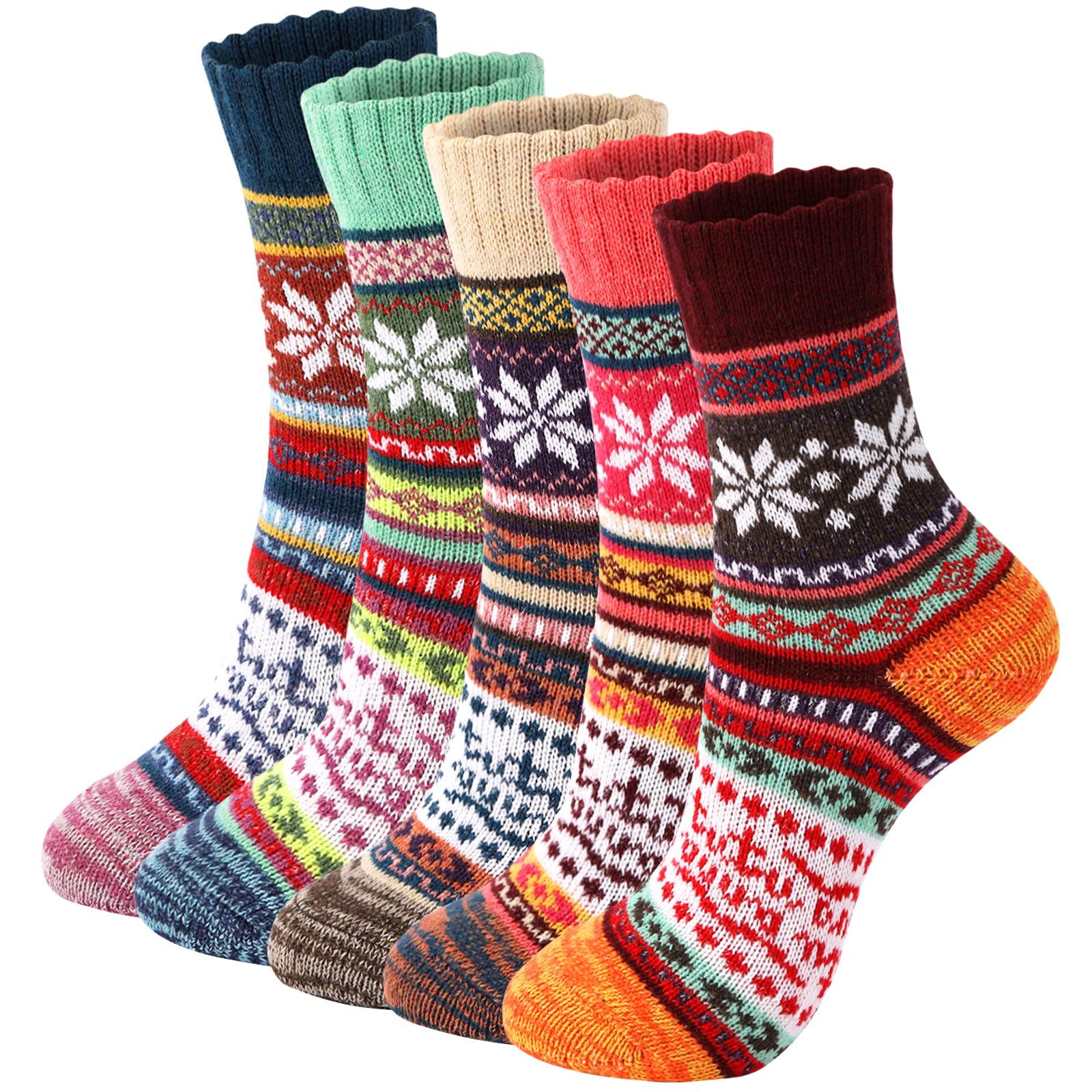 5 Pairs Wool Socks for Women - Comfortable Warm Womens Wool Socks, Wool Socks Women, Vintage Women's Winter Socks, Super Soft Crew Socks for Women, Thick Knit Cabin Cozy Wool Socks Gifts For Women