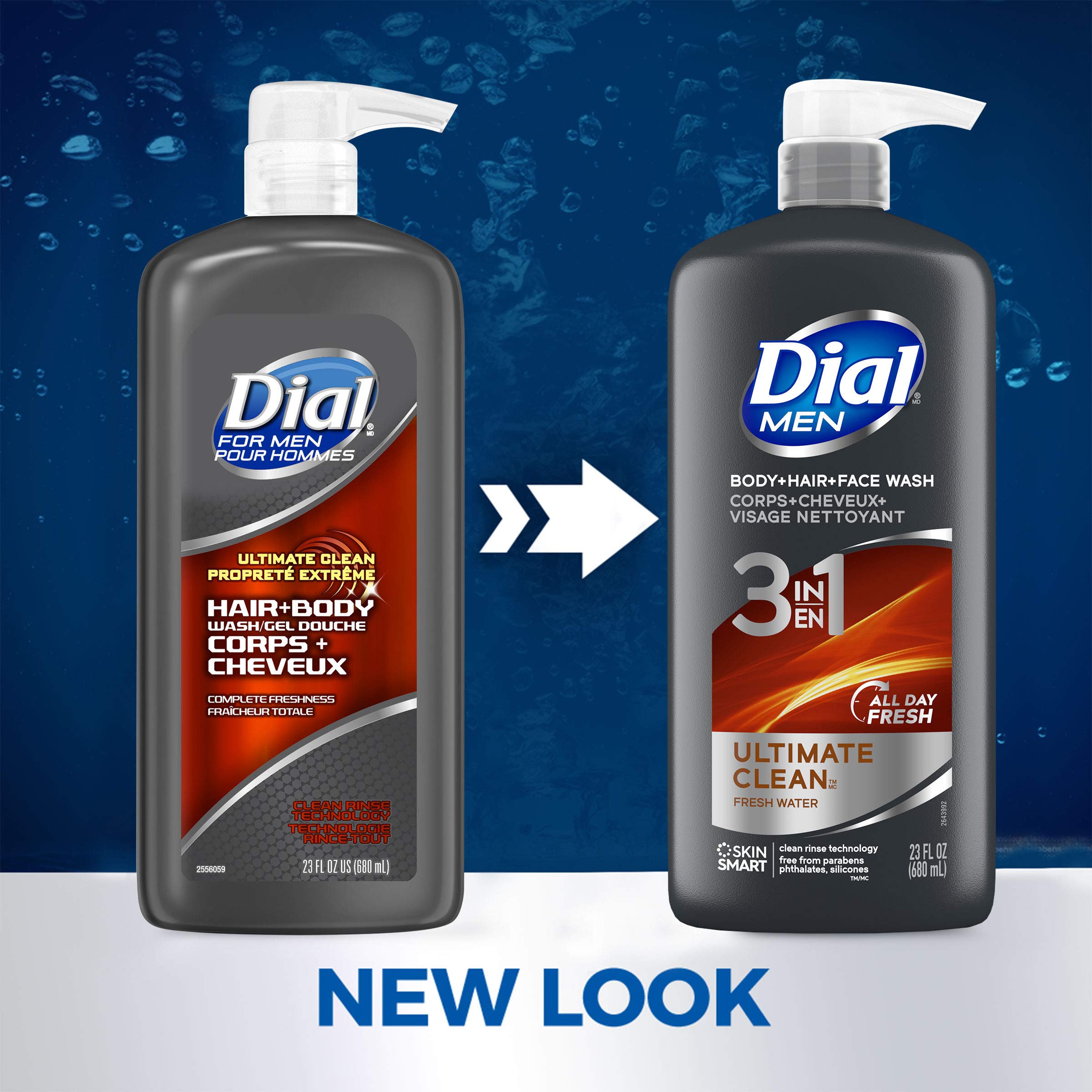 Dial Men 3in1 Body, Hair and Face Wash, Ultimate Clean, 69 fl oz (3-23 fl oz Bottles)