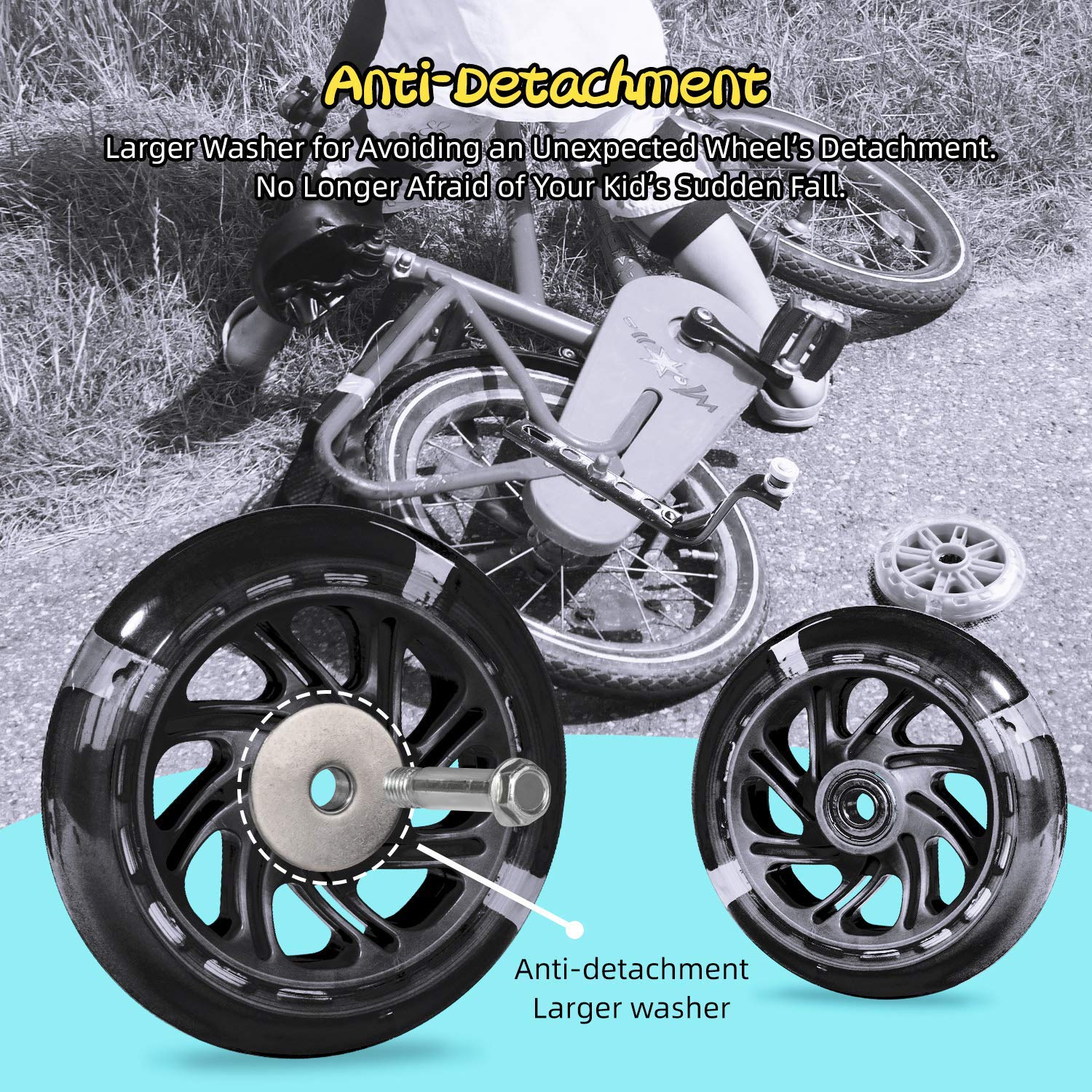 PRUNUS Flash BIKE Training Wheels for 12 14 16 18 20 Inch.Training Wheels for Kids Bike is Heavy Duty.Bicycle Training Wheel is Suitable Single Speed Bike