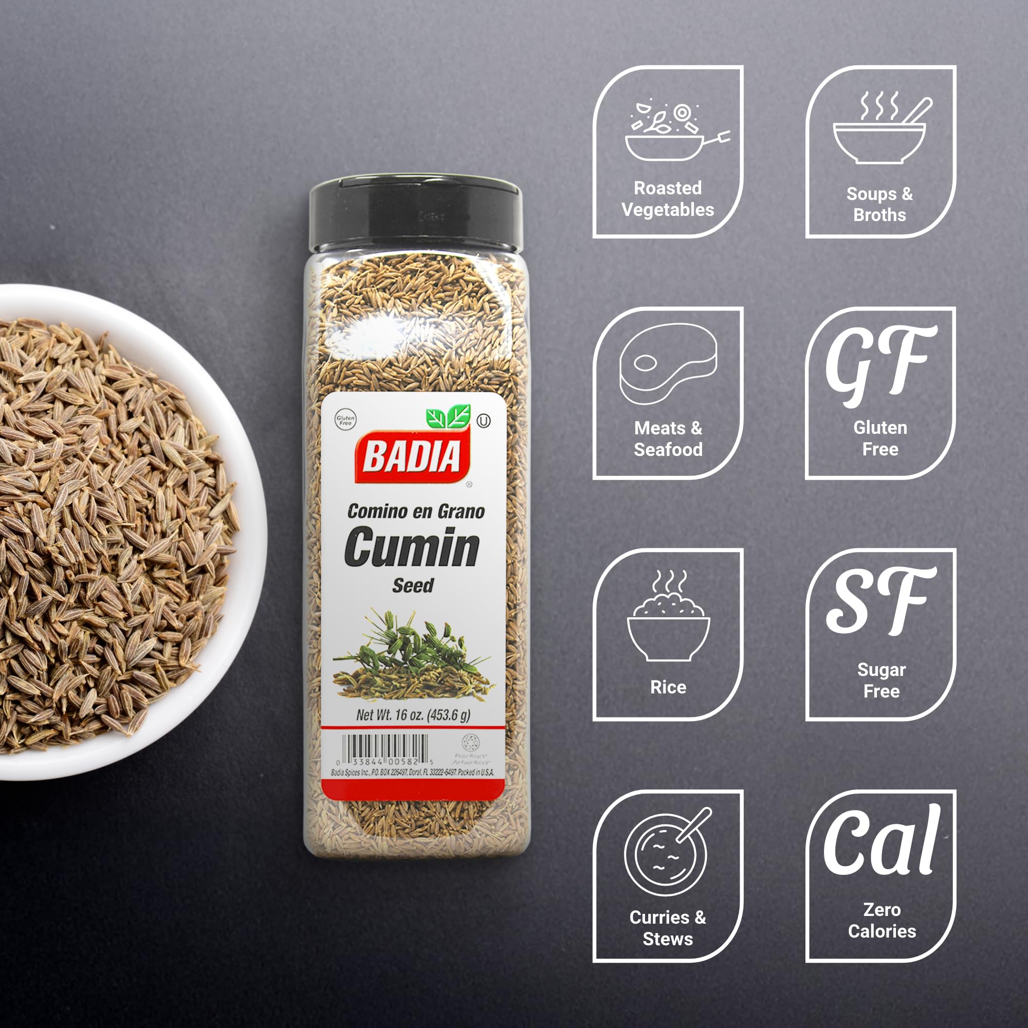Badia Cumin Seeds, 16 oz - Whole Comino Seeds, Aromatic Flavor for Cooking, Spice Blends & Seasonings