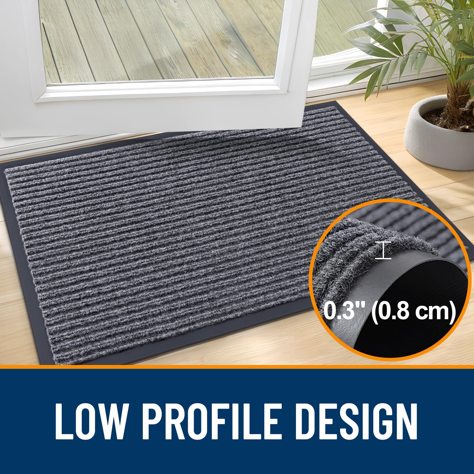 OLANLY Front Door Mat Indoor Outdoor Entrance, Waterproof Heavy Duty Doormat, Fade Resistant, Low Profile, Easy Clean Patio Porch Welcome Floor Mats for Entry, 29.5x17, Grey